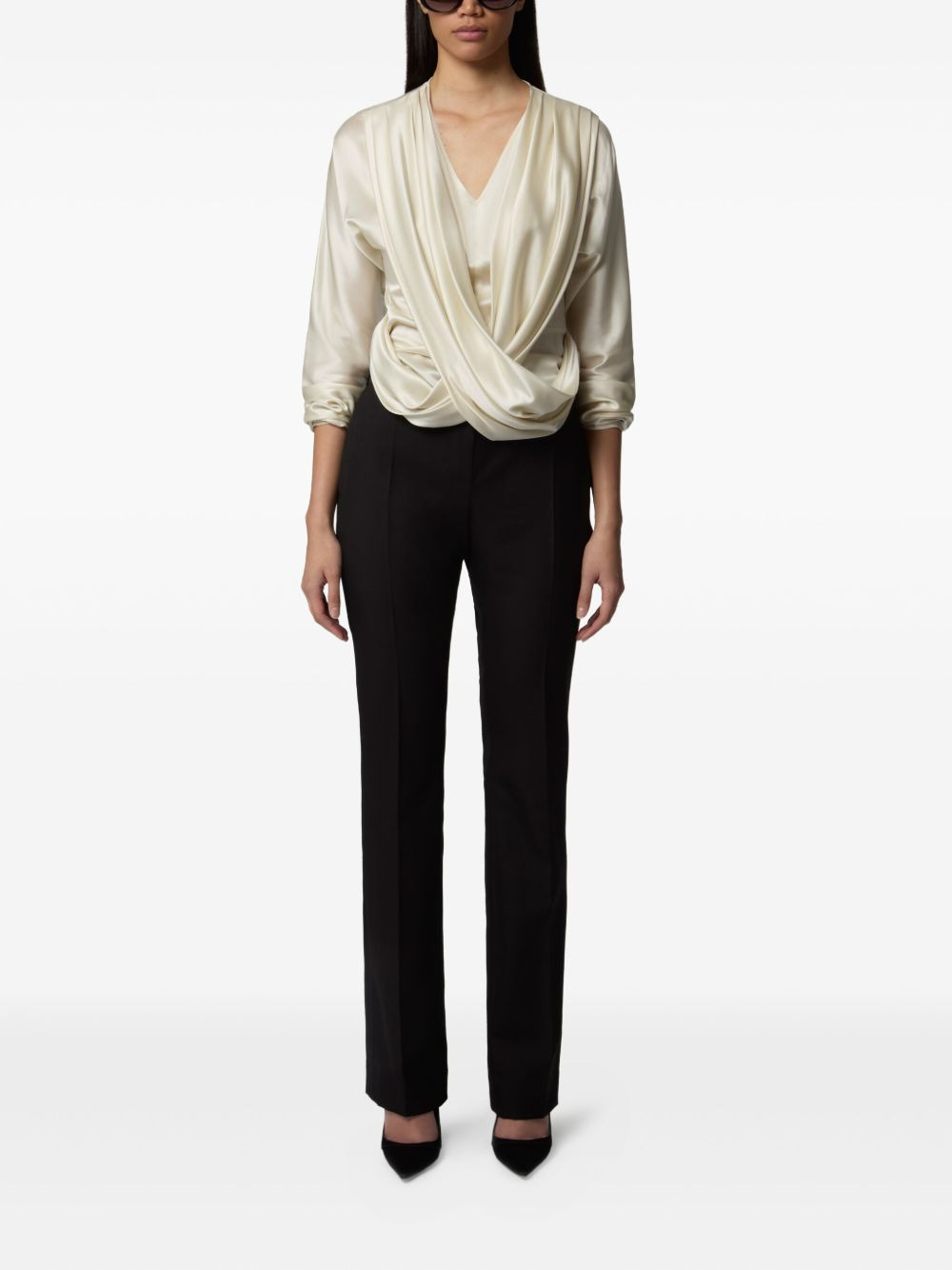 draped V-neck top - 2