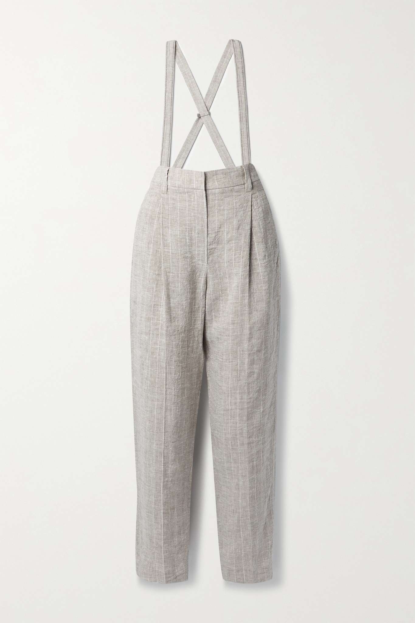 Striped metallic linen straight-leg pants - 1