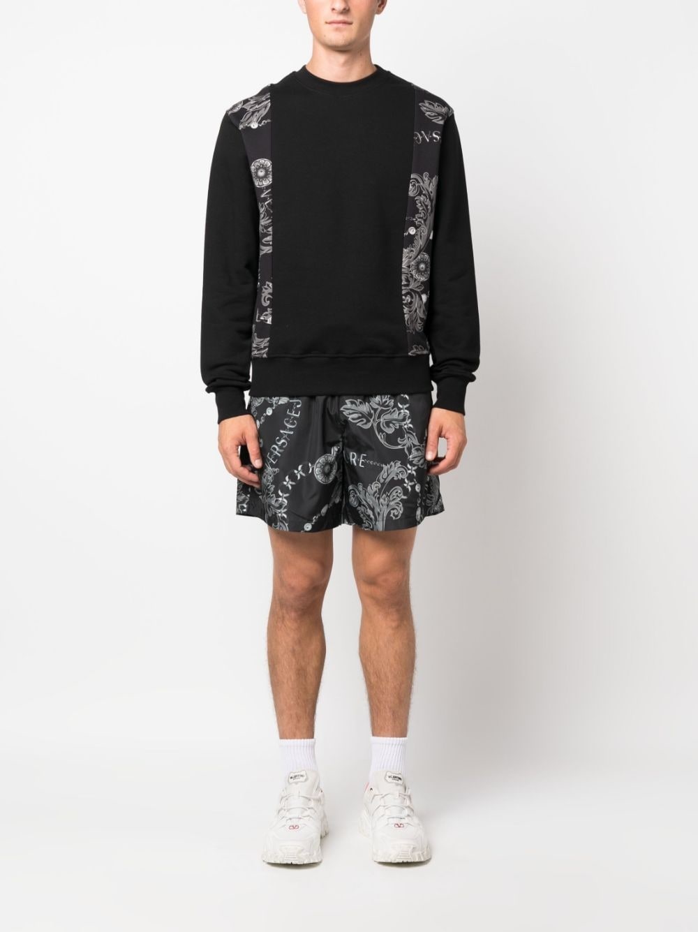 baroque-print panel sweatshirt - 2