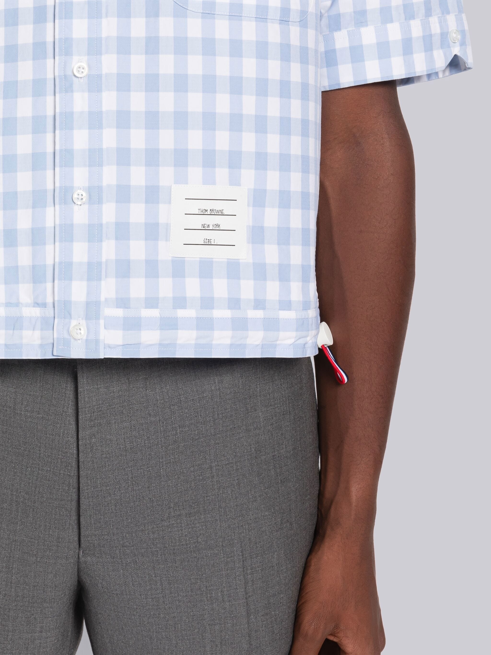 Gingham Poplin Drawstring Hem Short Sleeve Shirt - 6