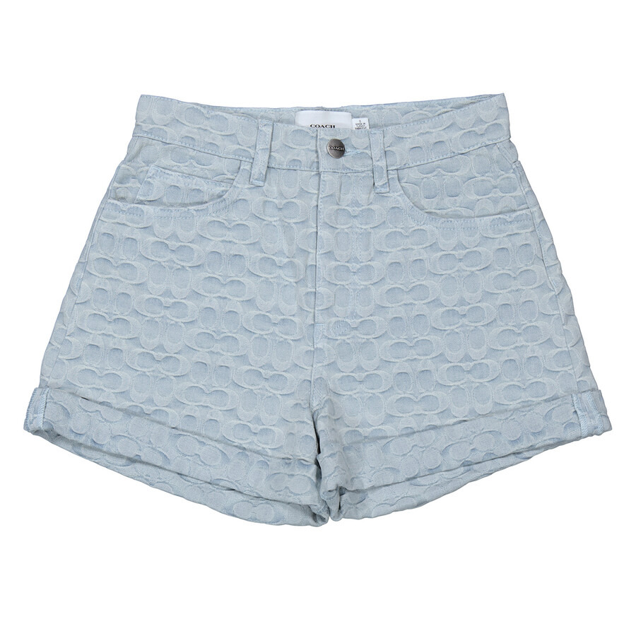 Coach Signature Cotton Denim Shorts, Brand Size 0 (X-Small) - 4