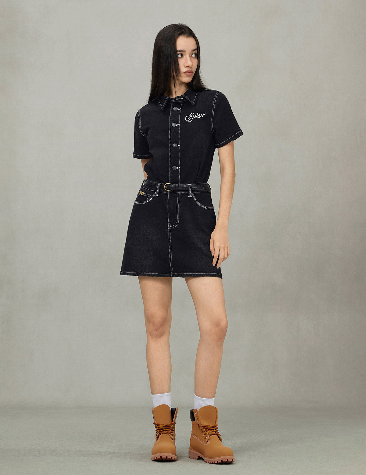 Logo Embroidery Fashion Fit Denim Dress - 3