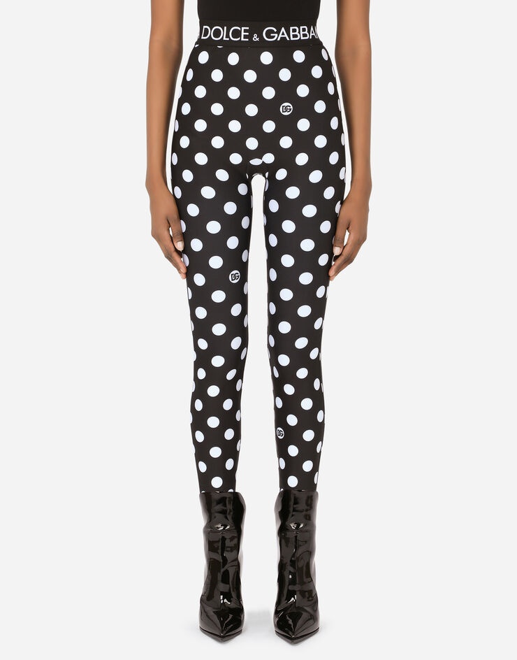 Spandex leggings with polka-dot print and branded elastic - 1