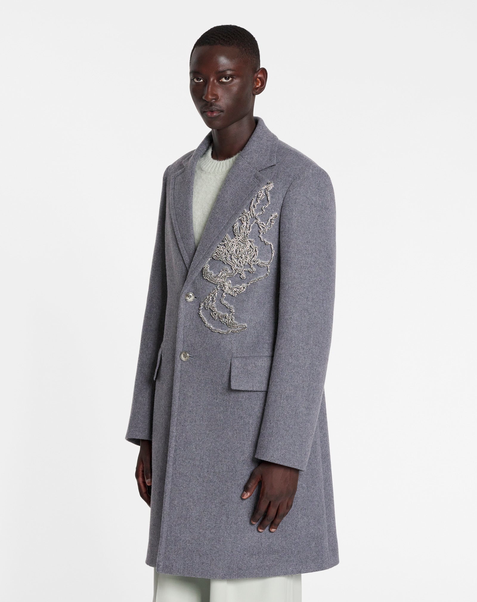 CLASSIC SINGLE-BREASTED COAT WITH EMBROIDERIES - 3