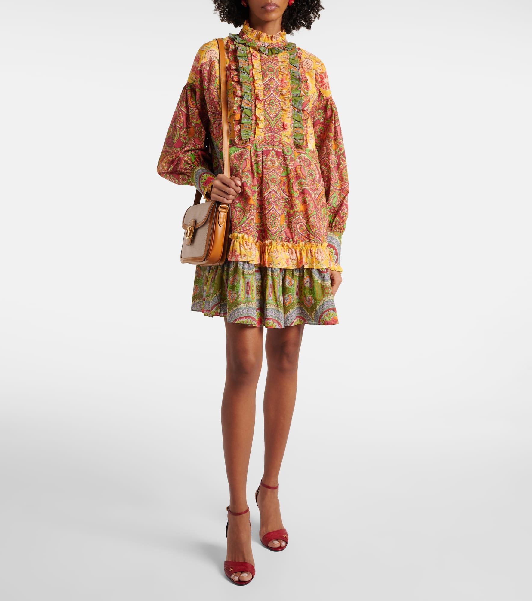 Ruffled paisley cotton minidress - 2