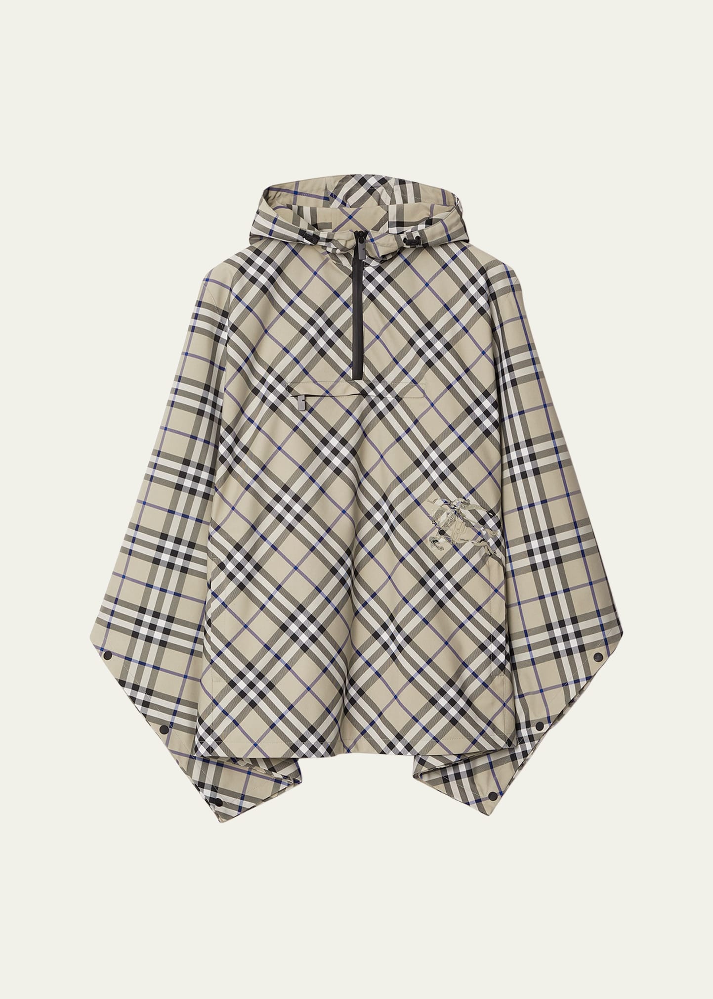 EKD Check Beige Nylon Hooded Poncho - 1