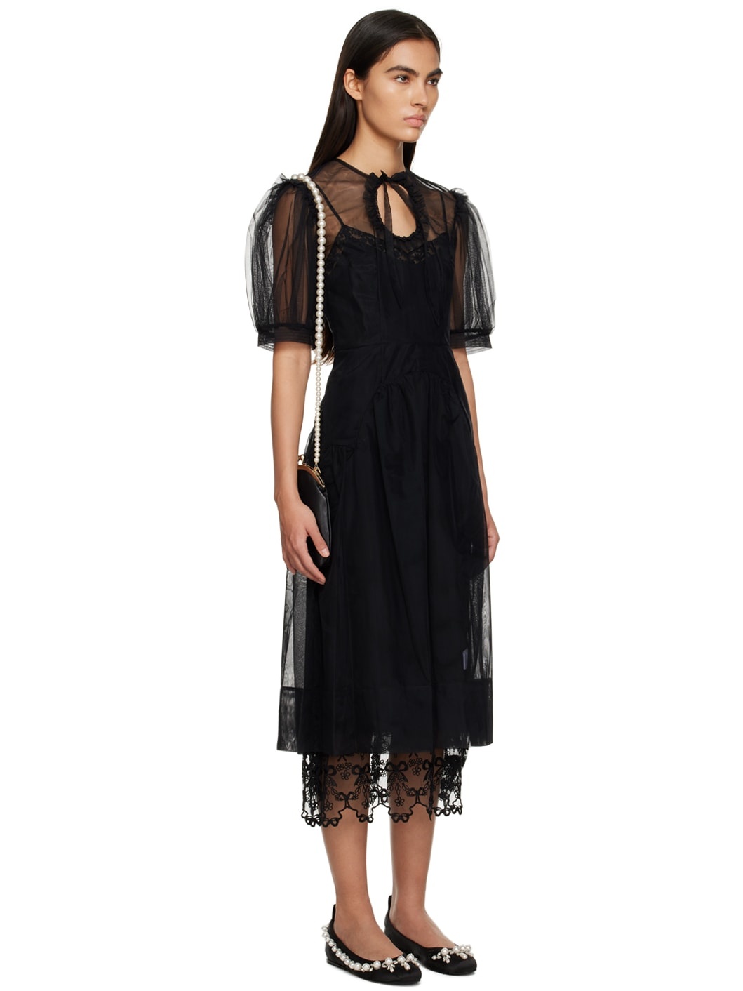 Black Tie-Neck Midi Dress - 2