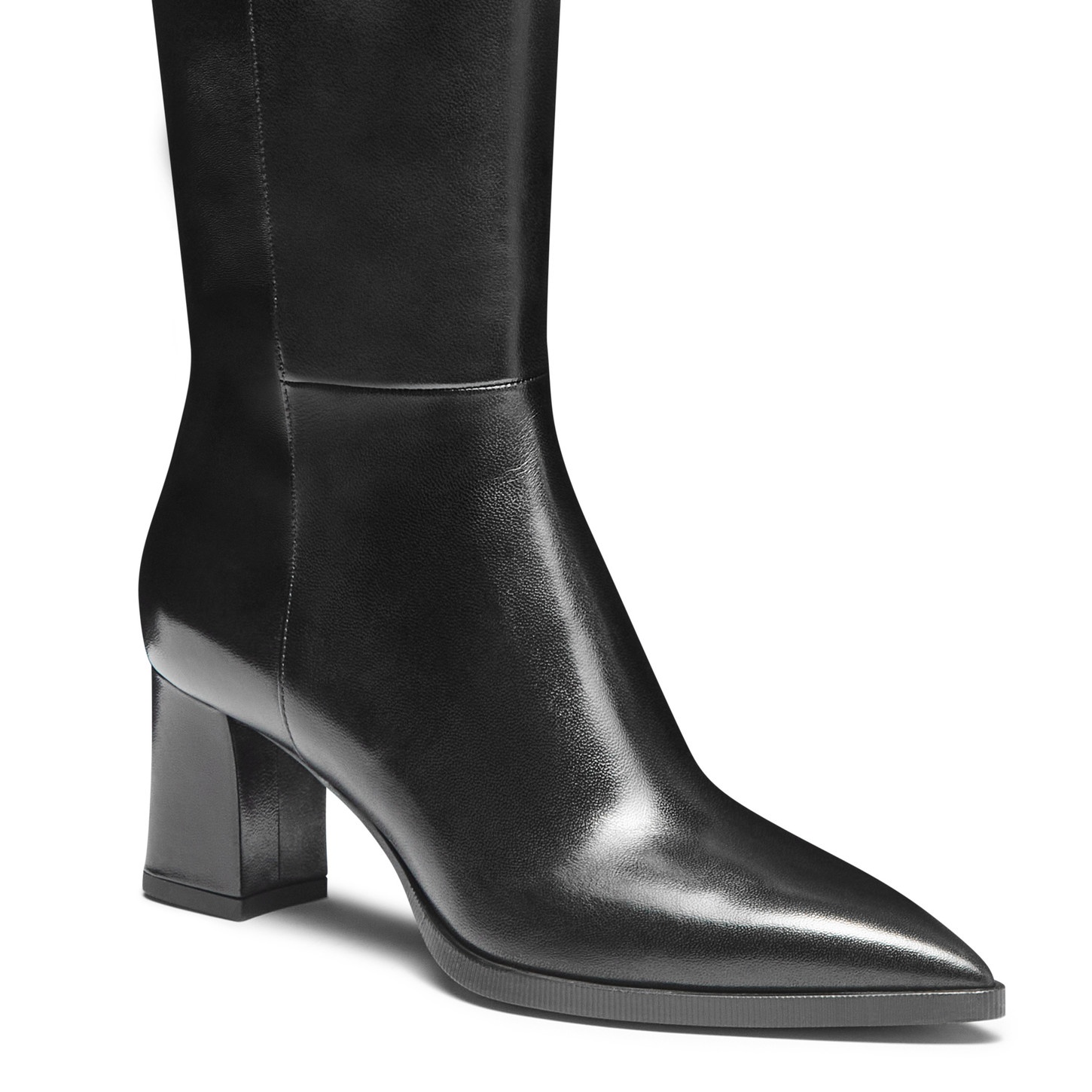 Women's black leather mid-heel boot - 5