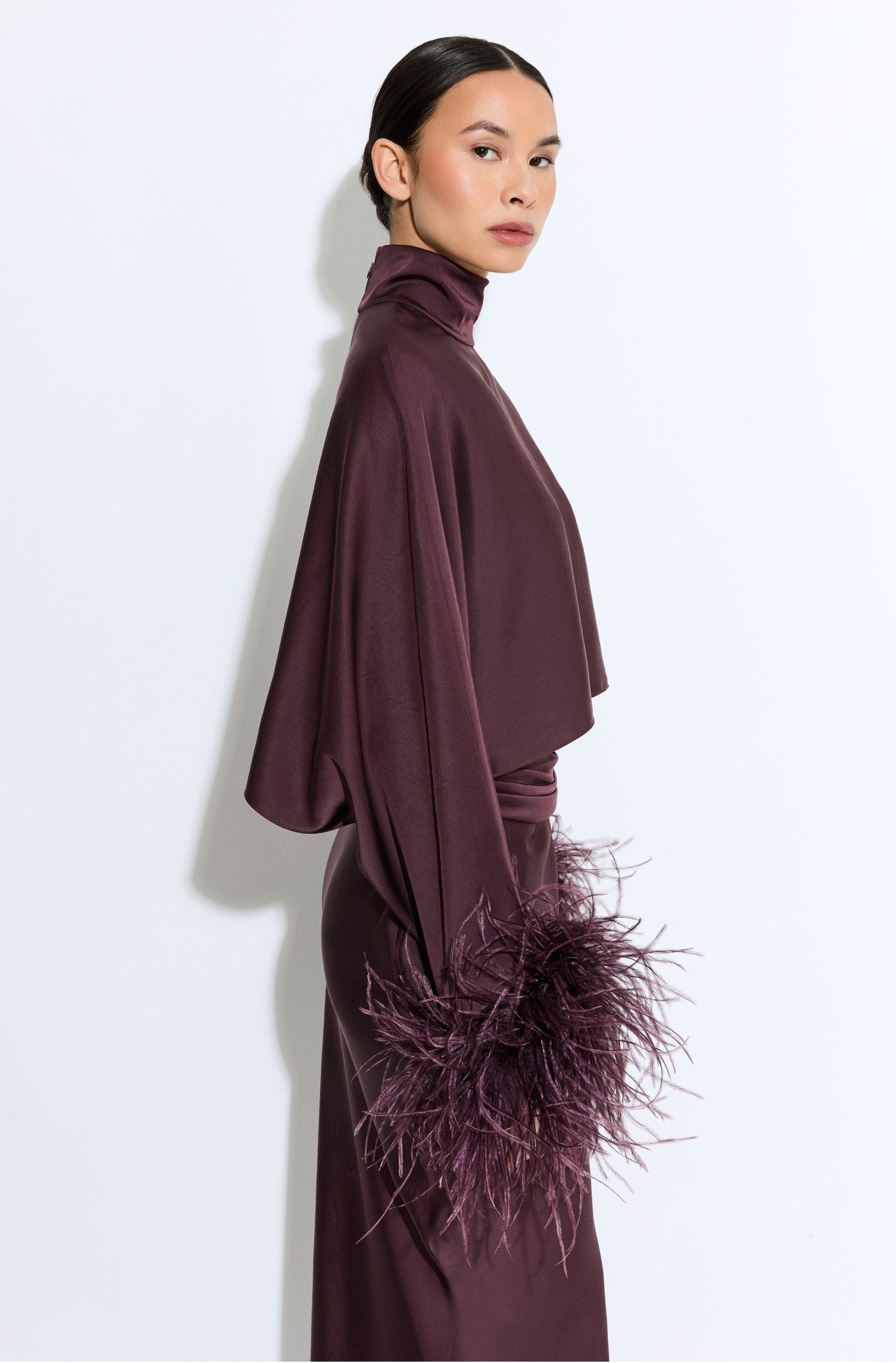 Lightweight Satin Caftan Top With Feathers - 4
