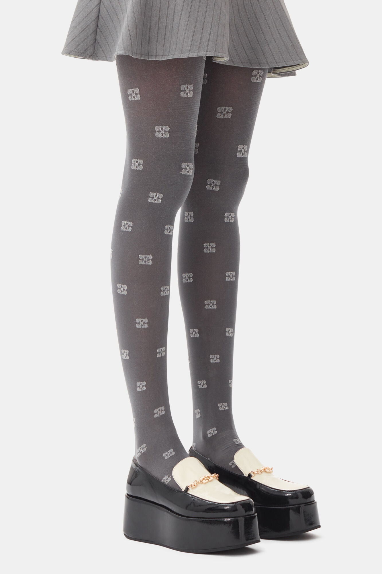 GREY GLITTER BUTTERFLY LACE TIGHTS - 2