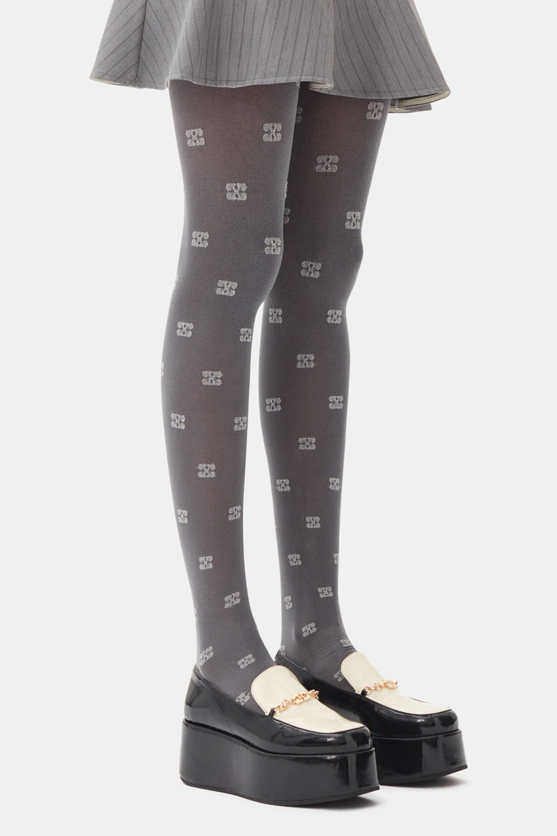 GANNI GREY GLITTER BUTTERFLY LACE TIGHTS outlook
