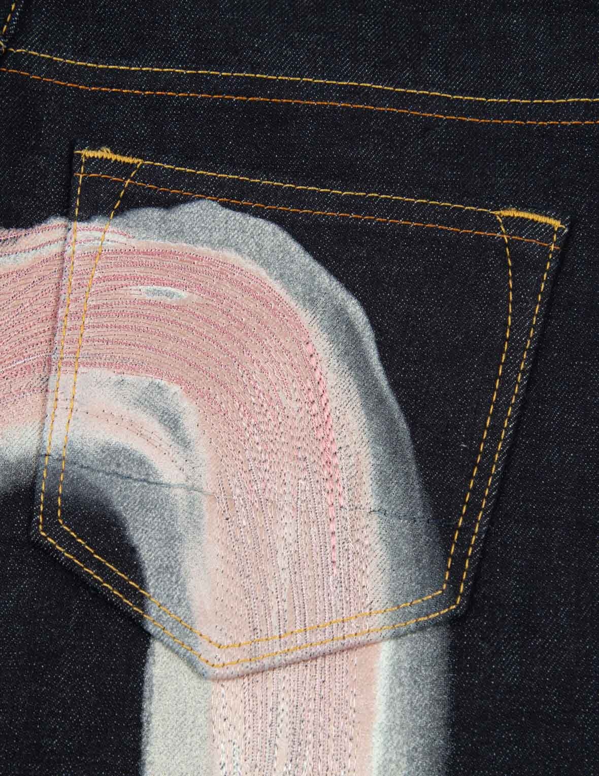 2-LAYER HAND-BRUSHED DAICOCK FOIL PRINT RELAX FIT JEANS - 9