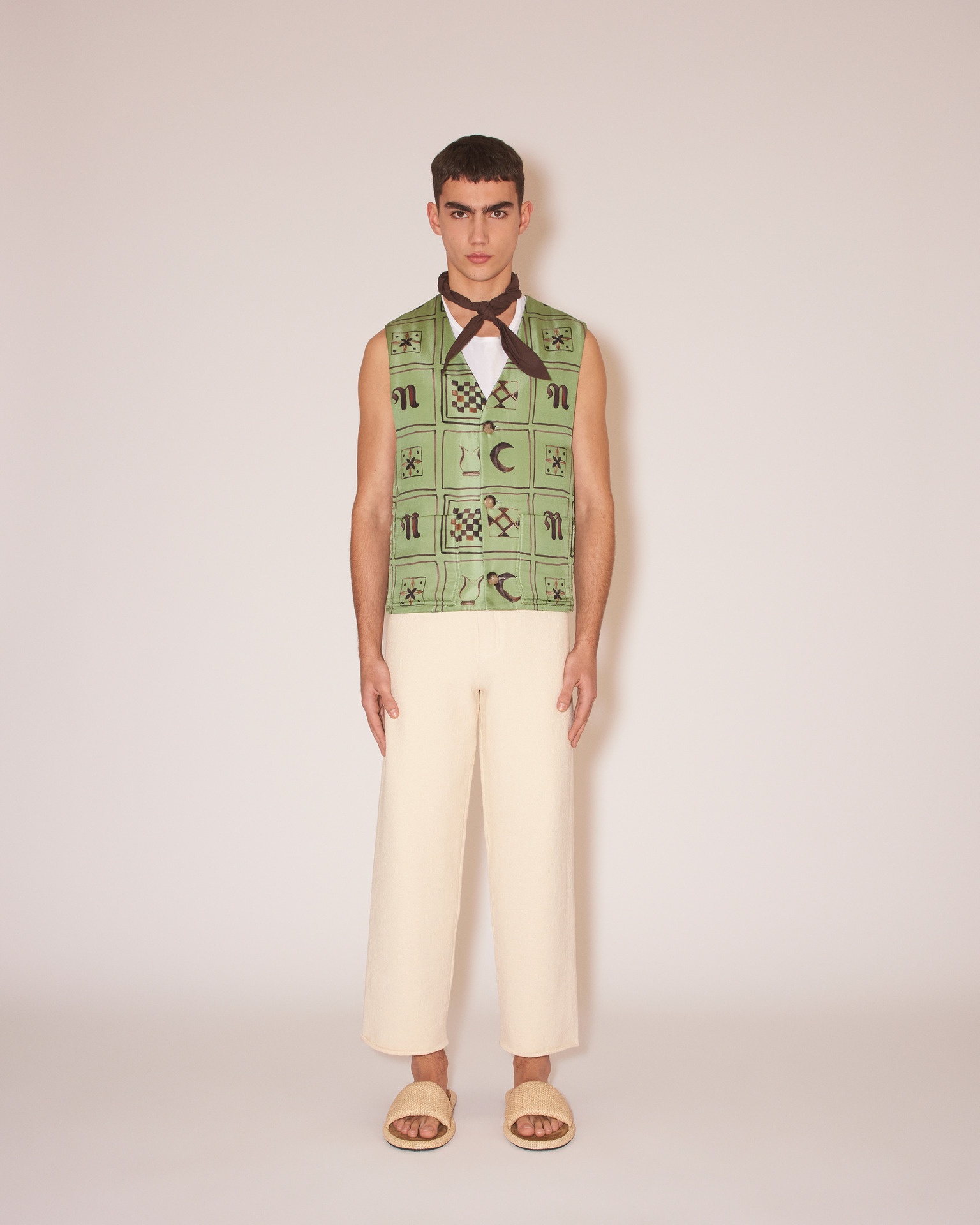 BRENN - Twill silk waistcoat - Green Totem - 3