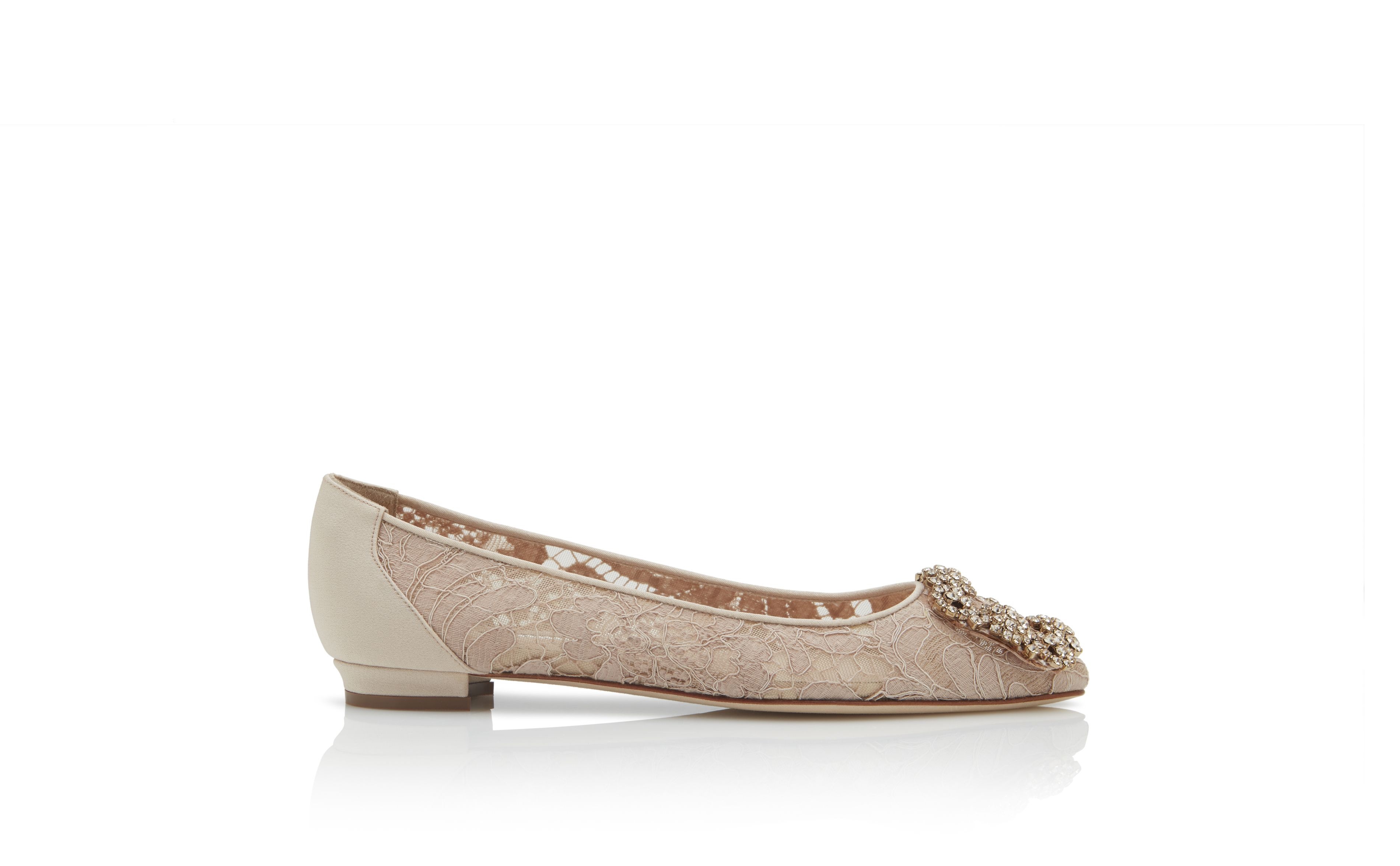 Pink Champagne Lace Jewel Buckle Flat Shoes - 1