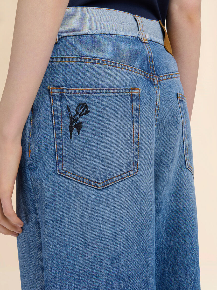BLUE DENIM EMBROIDERED JEANS - 4