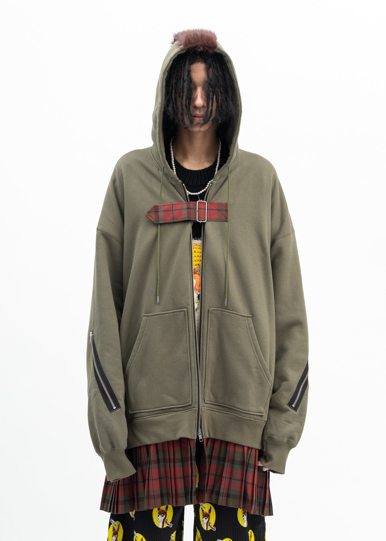 KHAKI GREEN MOHAWK PUNK HOODIE - 1