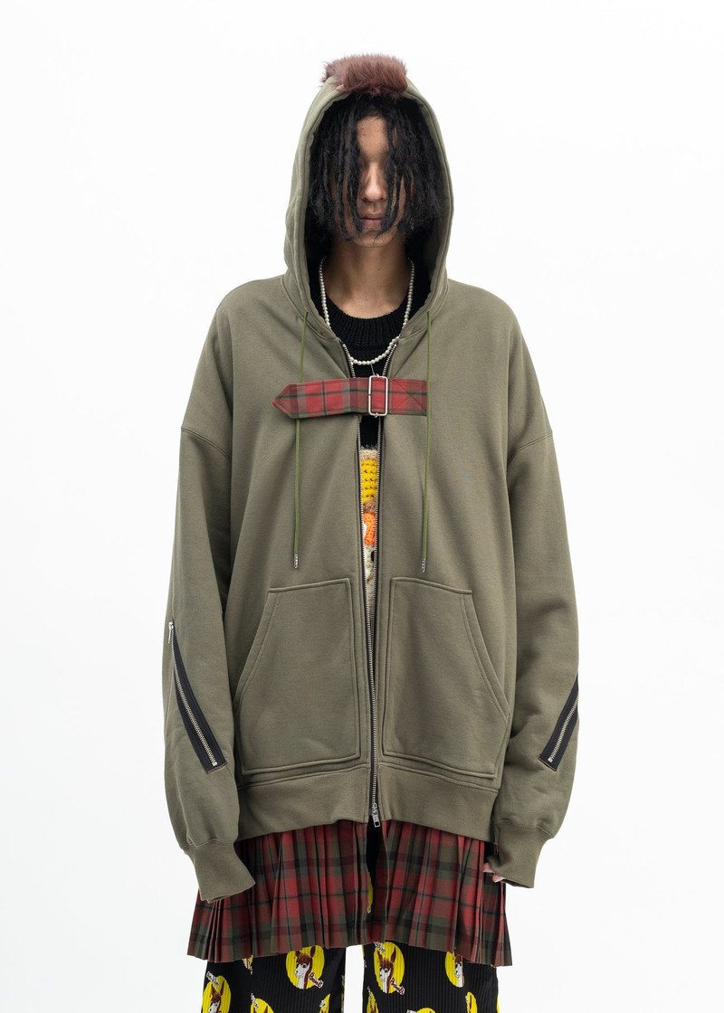 KHAKI GREEN MOHAWK PUNK HOODIE 1