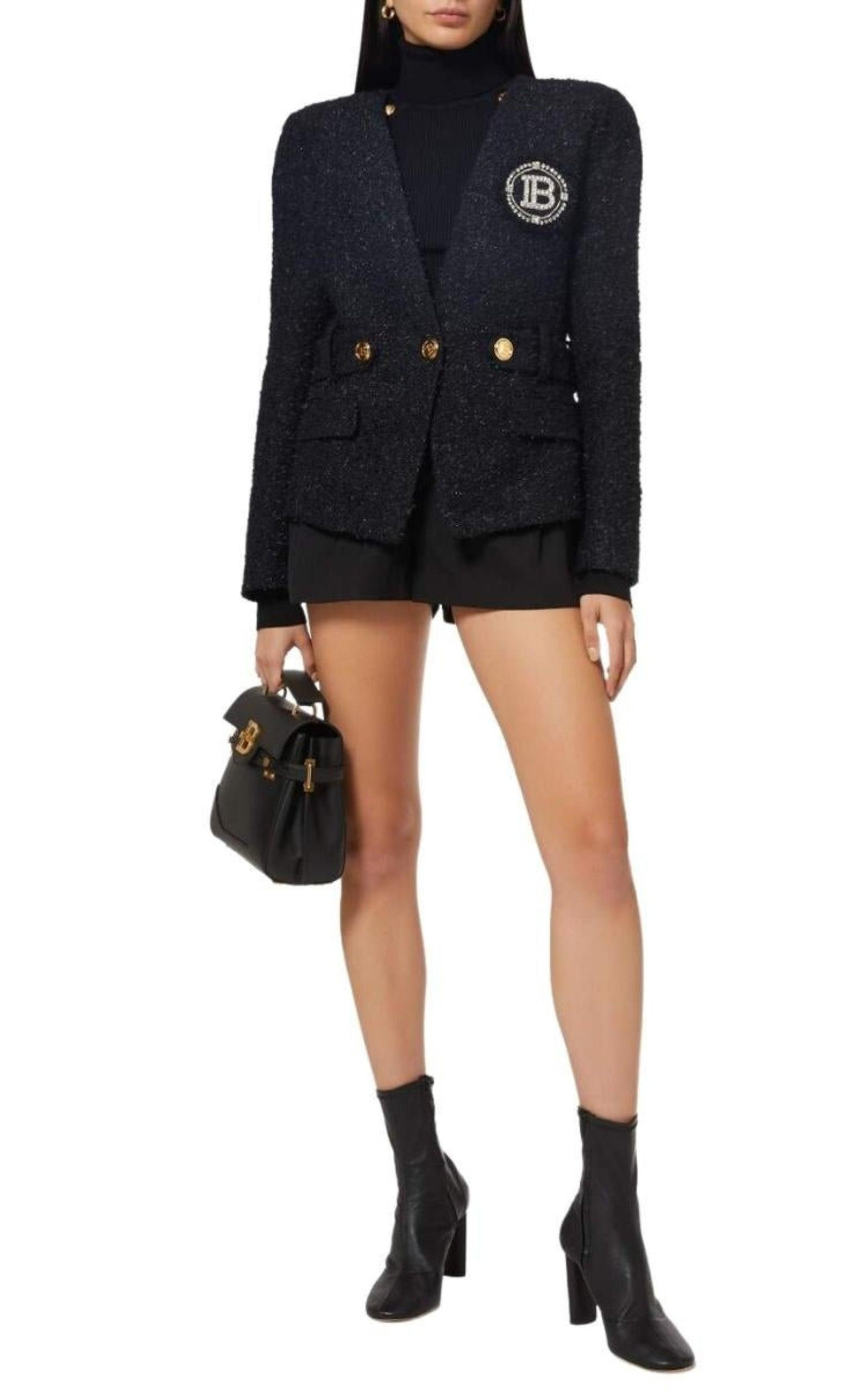 Crystal Logo Metallic Tweed Blazer - 2