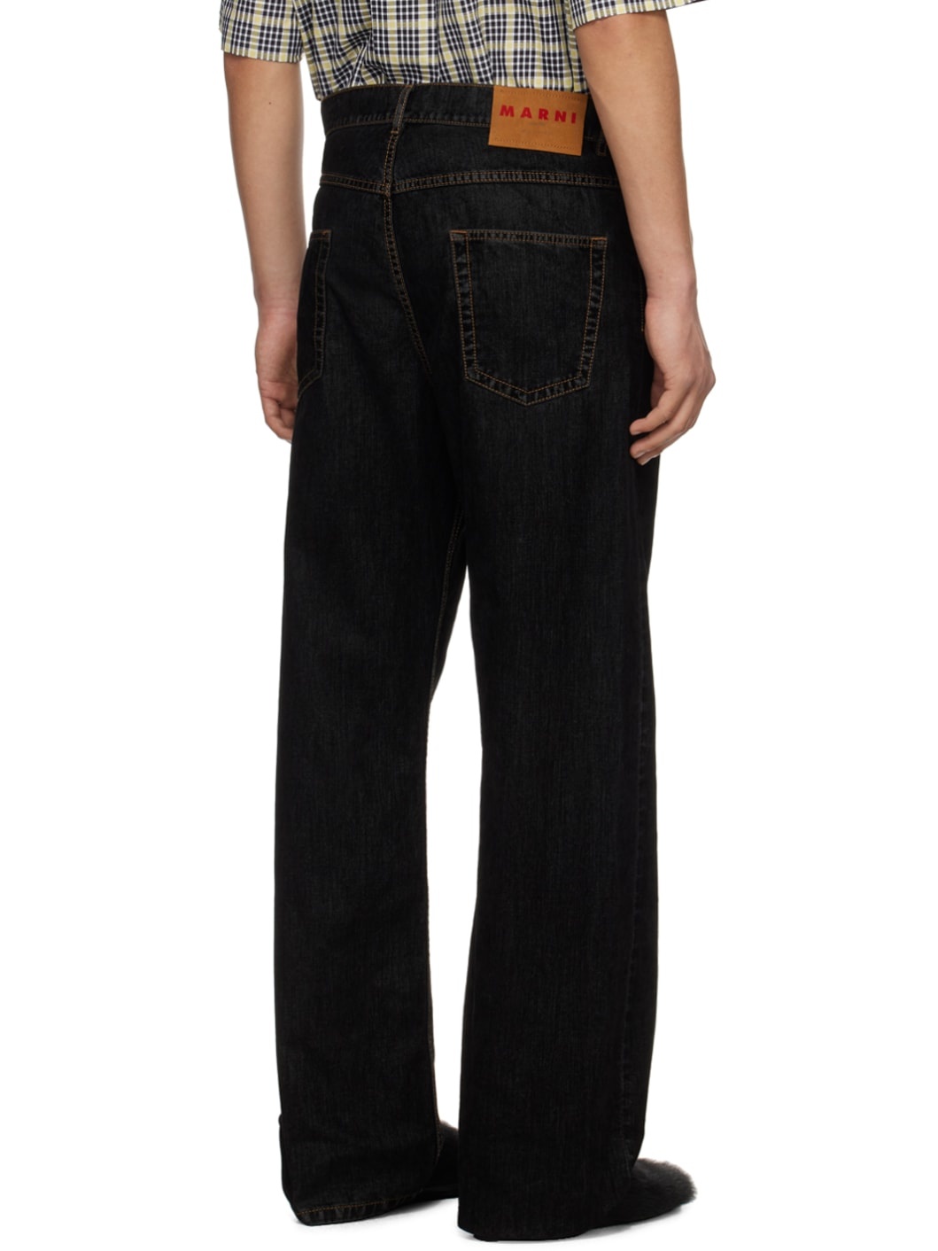 Black Flocked Denim Jeans - 3
