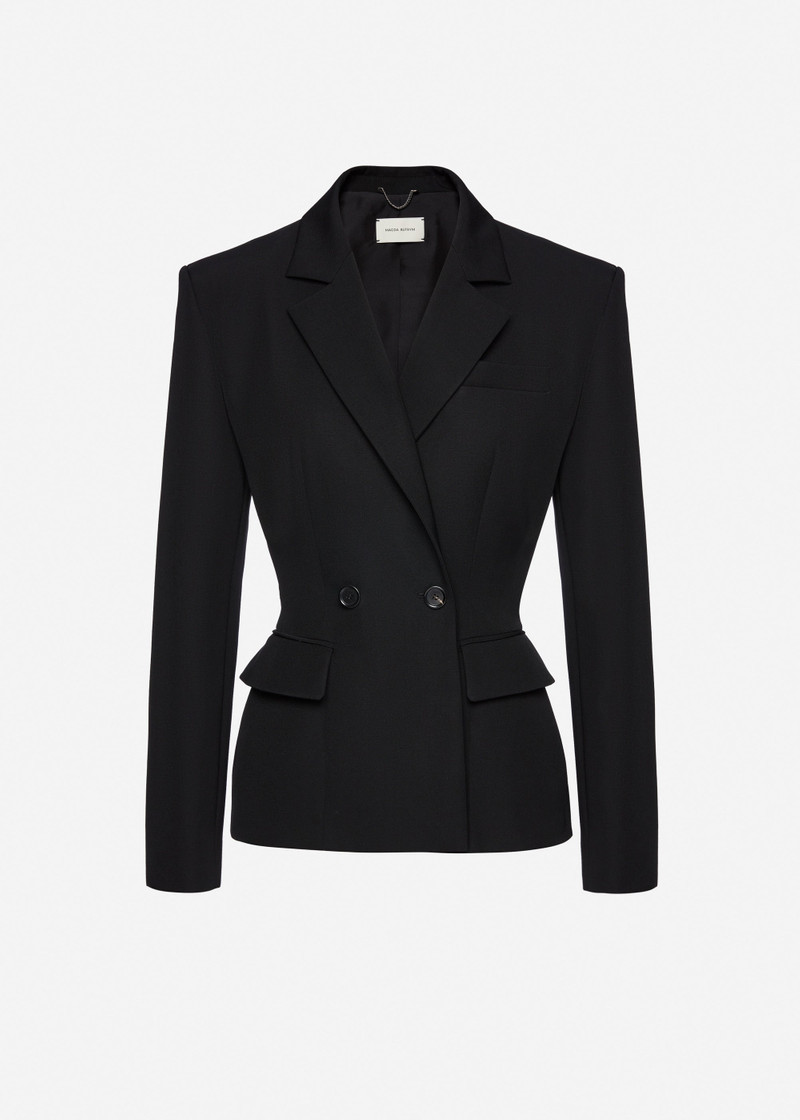 Tailored wool double breasted blazer in black 1