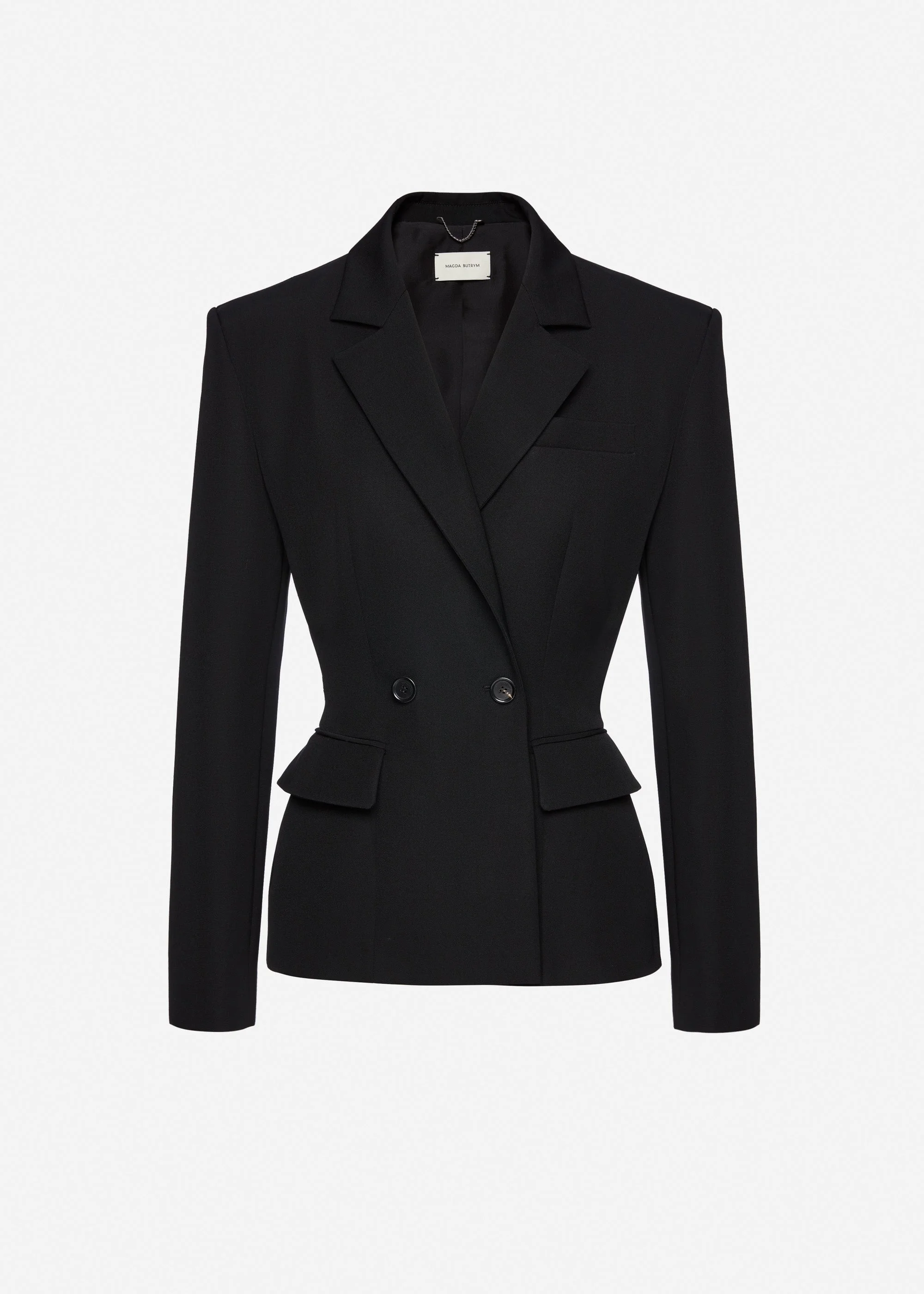 Tailored wool double breasted blazer in black - 1