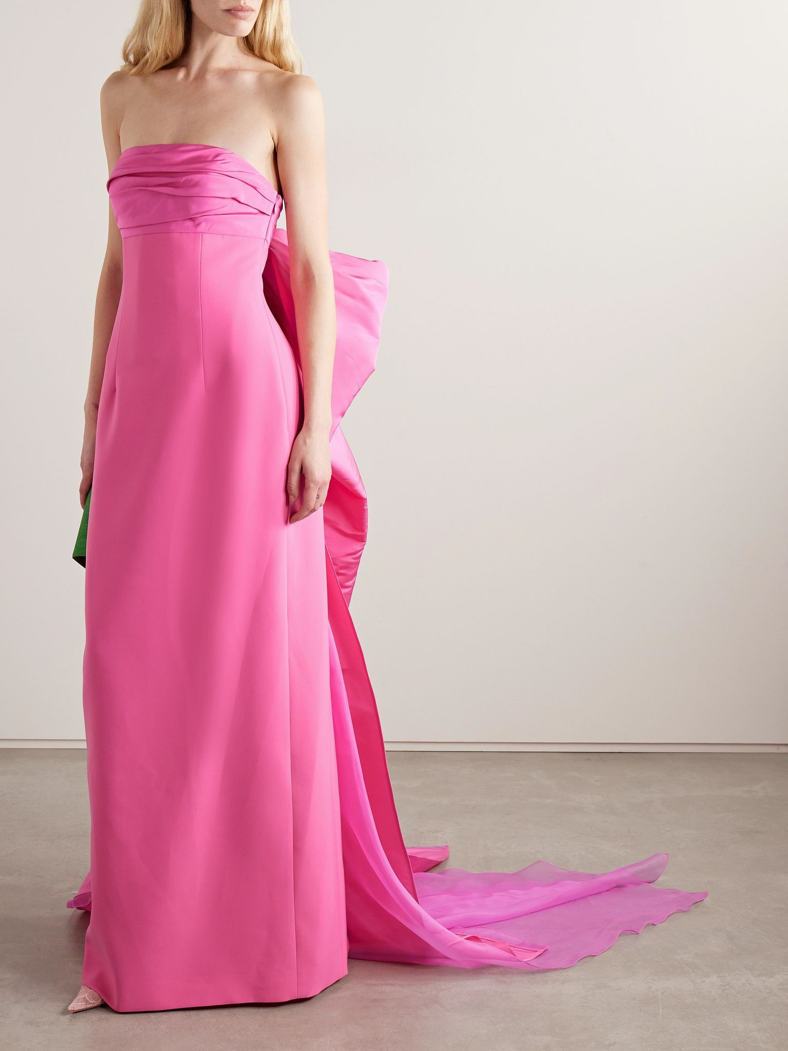 Strapless draped silk-organza trimmed taffeta gown Pink - 2