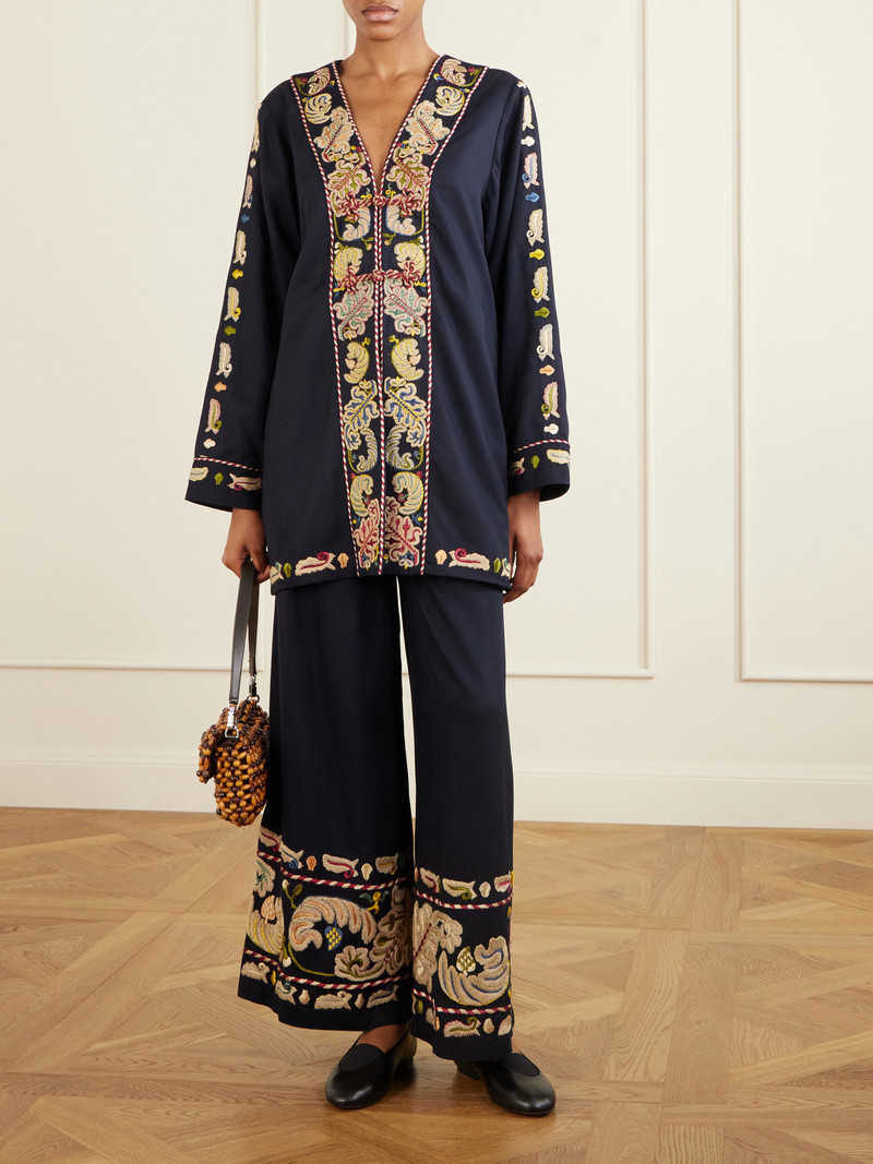 BODE Feather Runner Embroidered Cotton-blend Flared Pants outlook