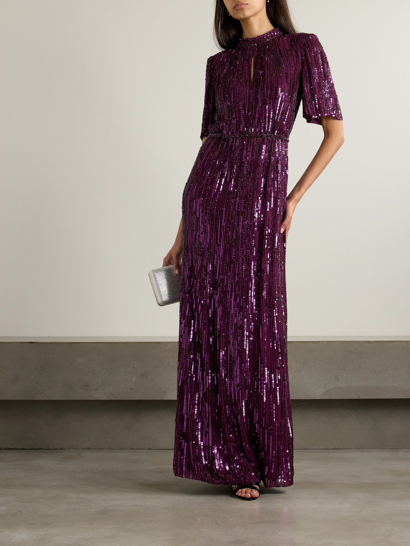 JENNY PACKHAM Viola Bead-embellished Sequined Georgette Gown outlook