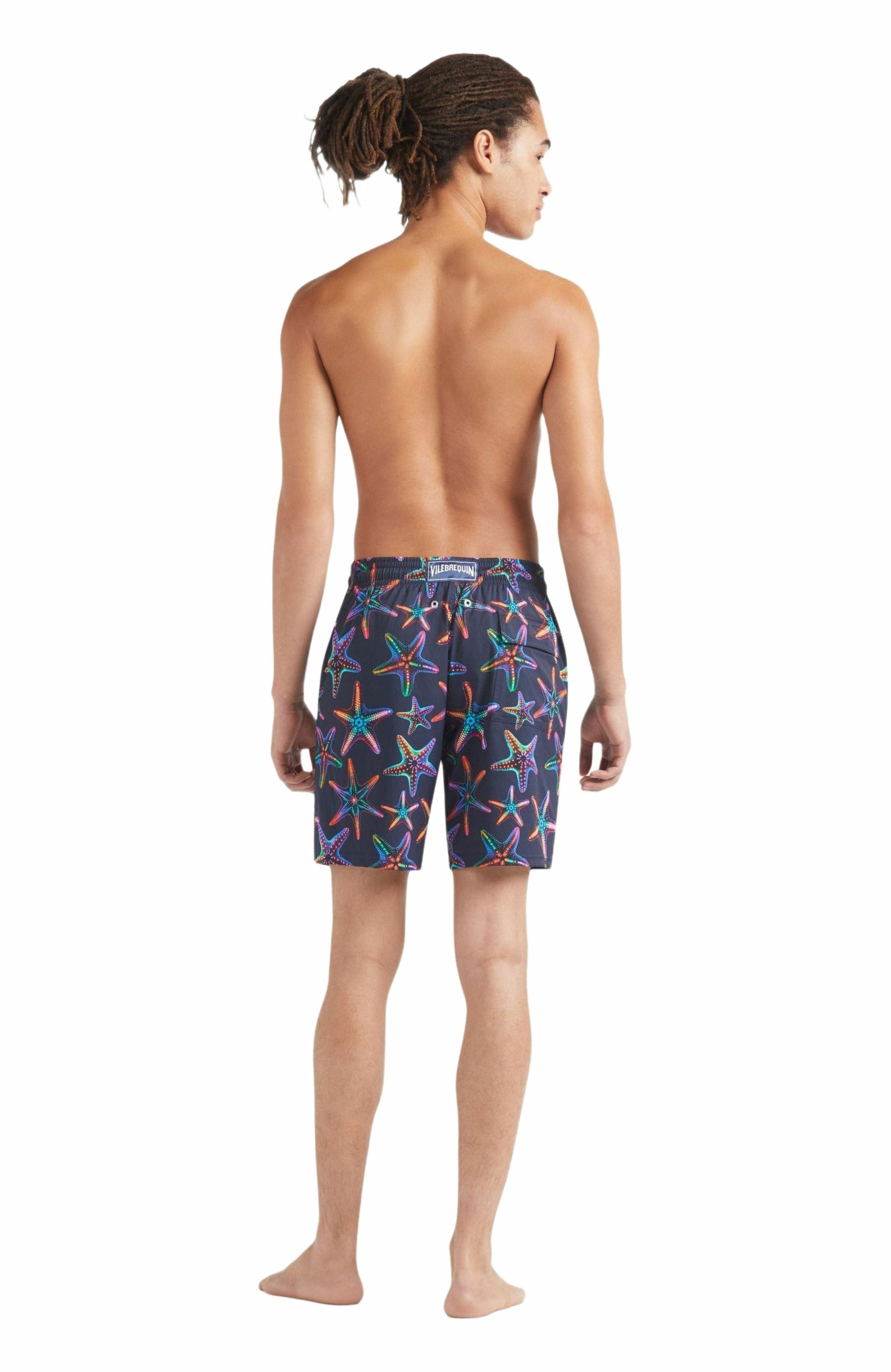 Vilebrequin Men's Disco Stars Long Stretch Swim Shorts in Bleu Marine at Nordstrom - 4