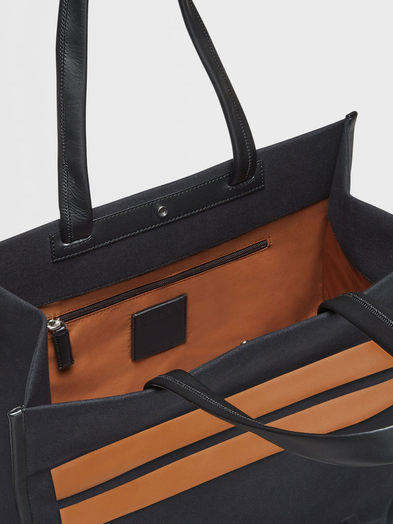 BLACK COTTON AND LEATHER START UP TOTE BAG 4