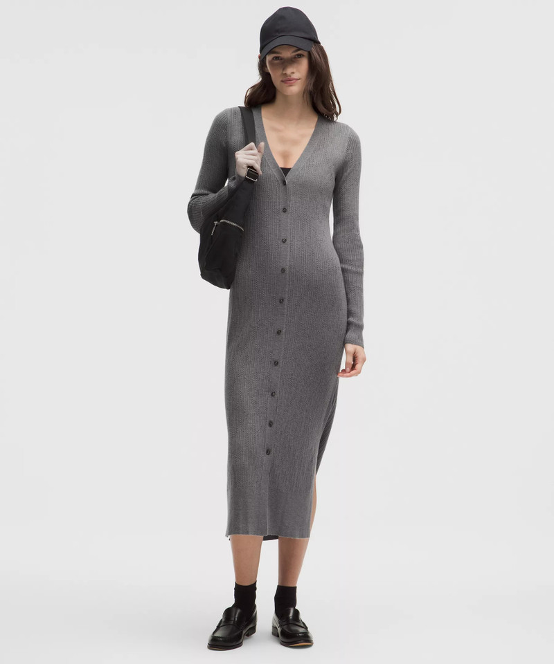 Micro Cable Merino-Blend Buttoned Midi Dress 1
