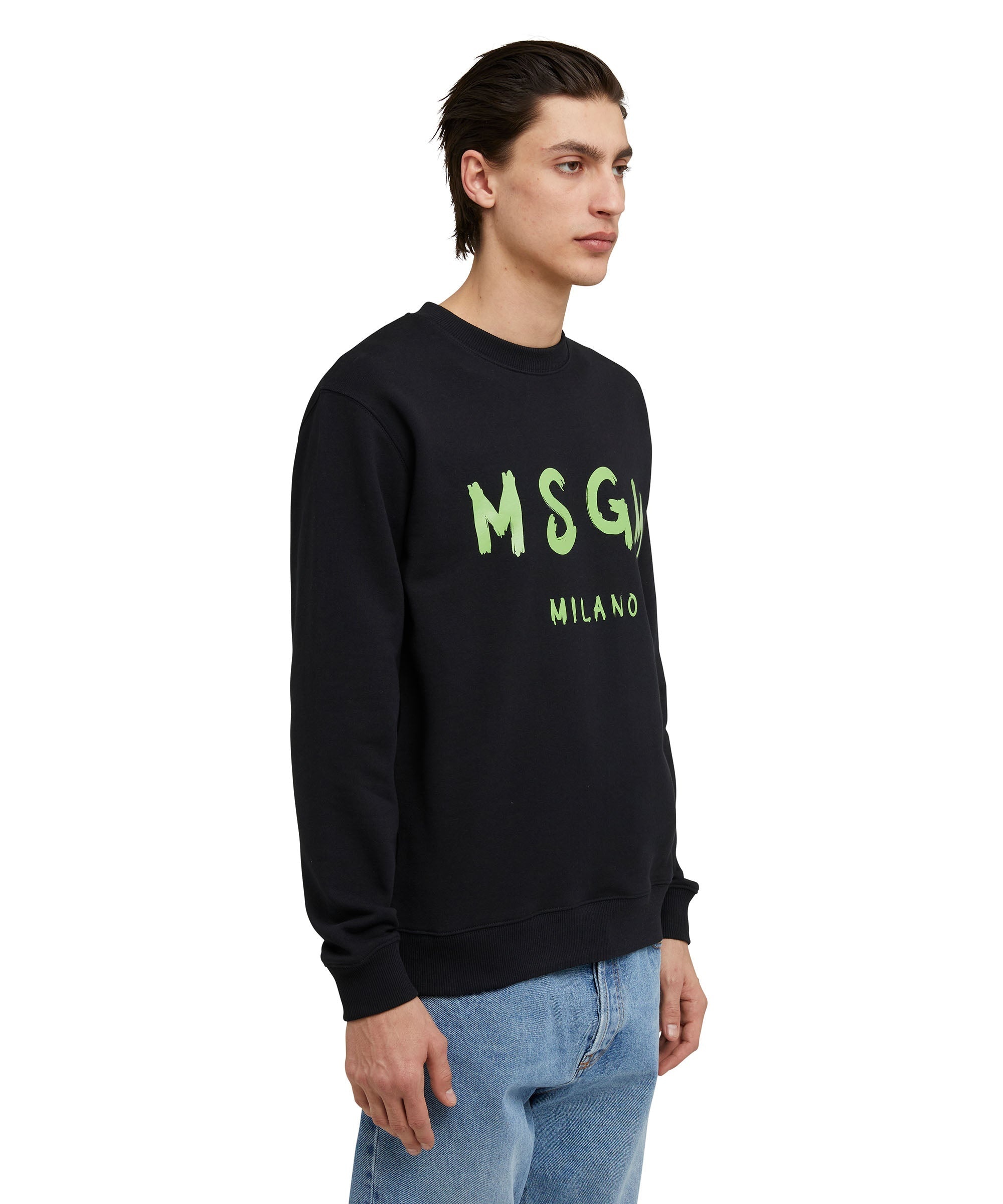 Solid color cotton crewneck sweatshirt with brushed MSGM logo - 4