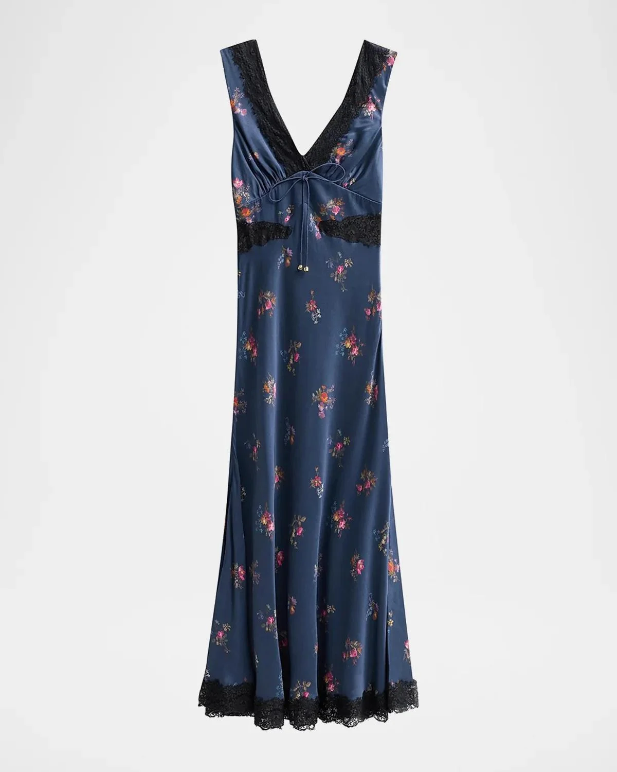Inset-Lace Printed Satin Midi Dress - 1