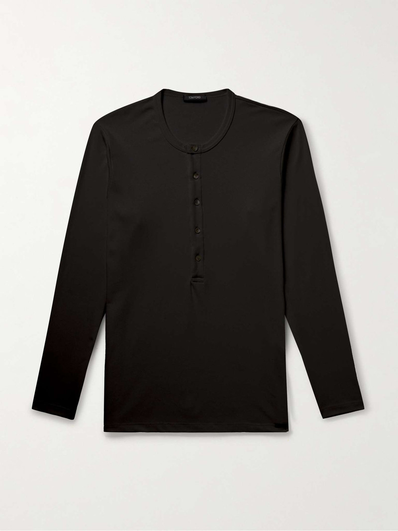 Stretch-Cotton Jersey Henley Pyjama T-Shirt - 1