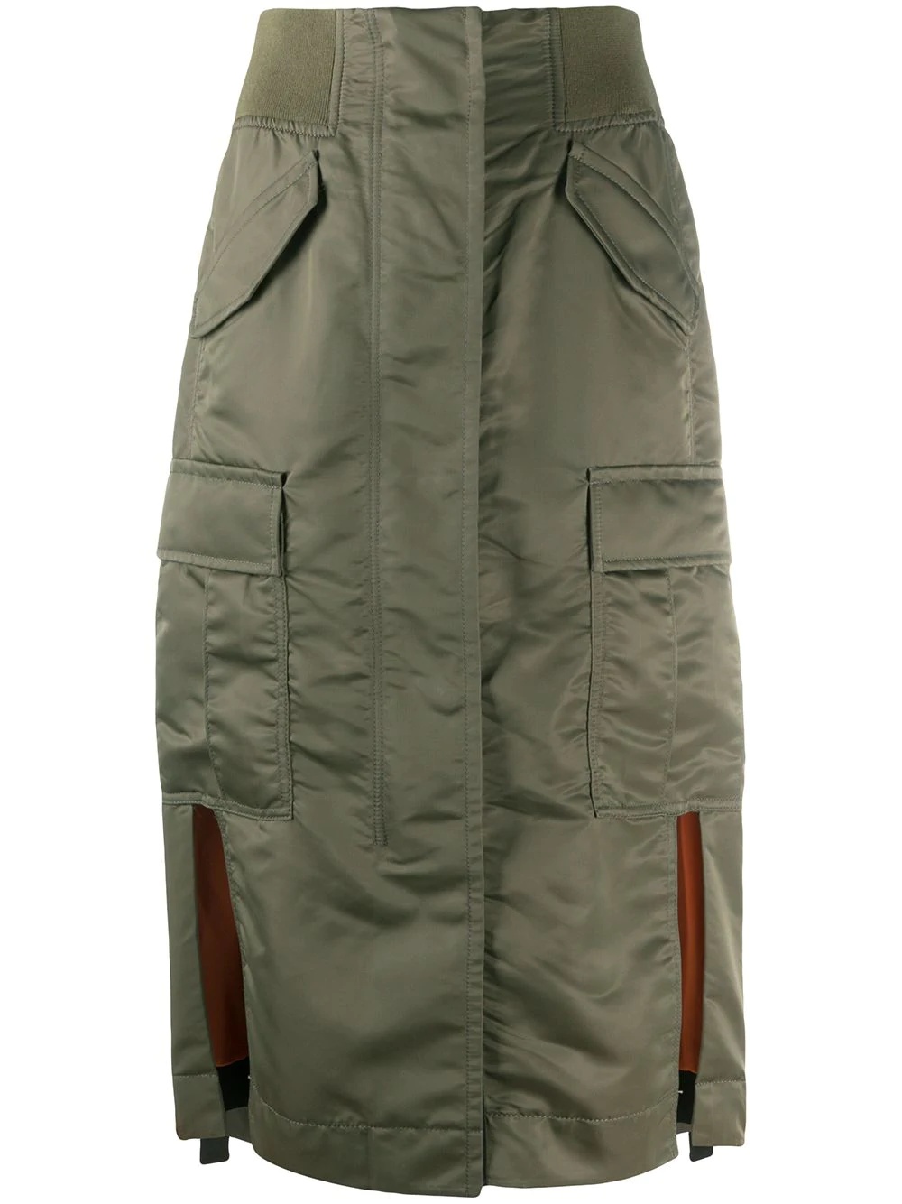 nylon cargo pocket midi skirt - 1