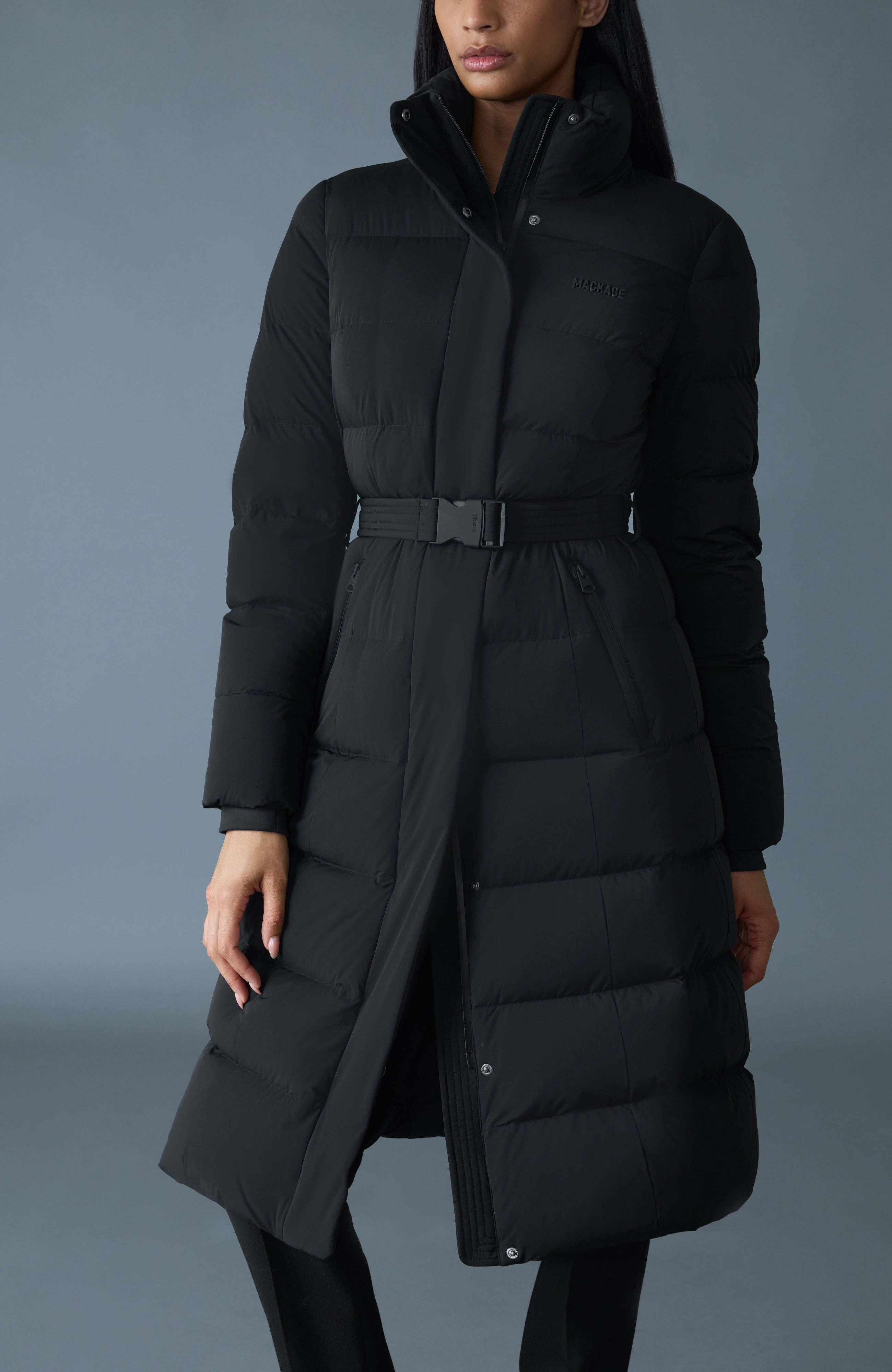 CORALIA-CITY Recycled Down Coat with Storm Visor and Belt - 5