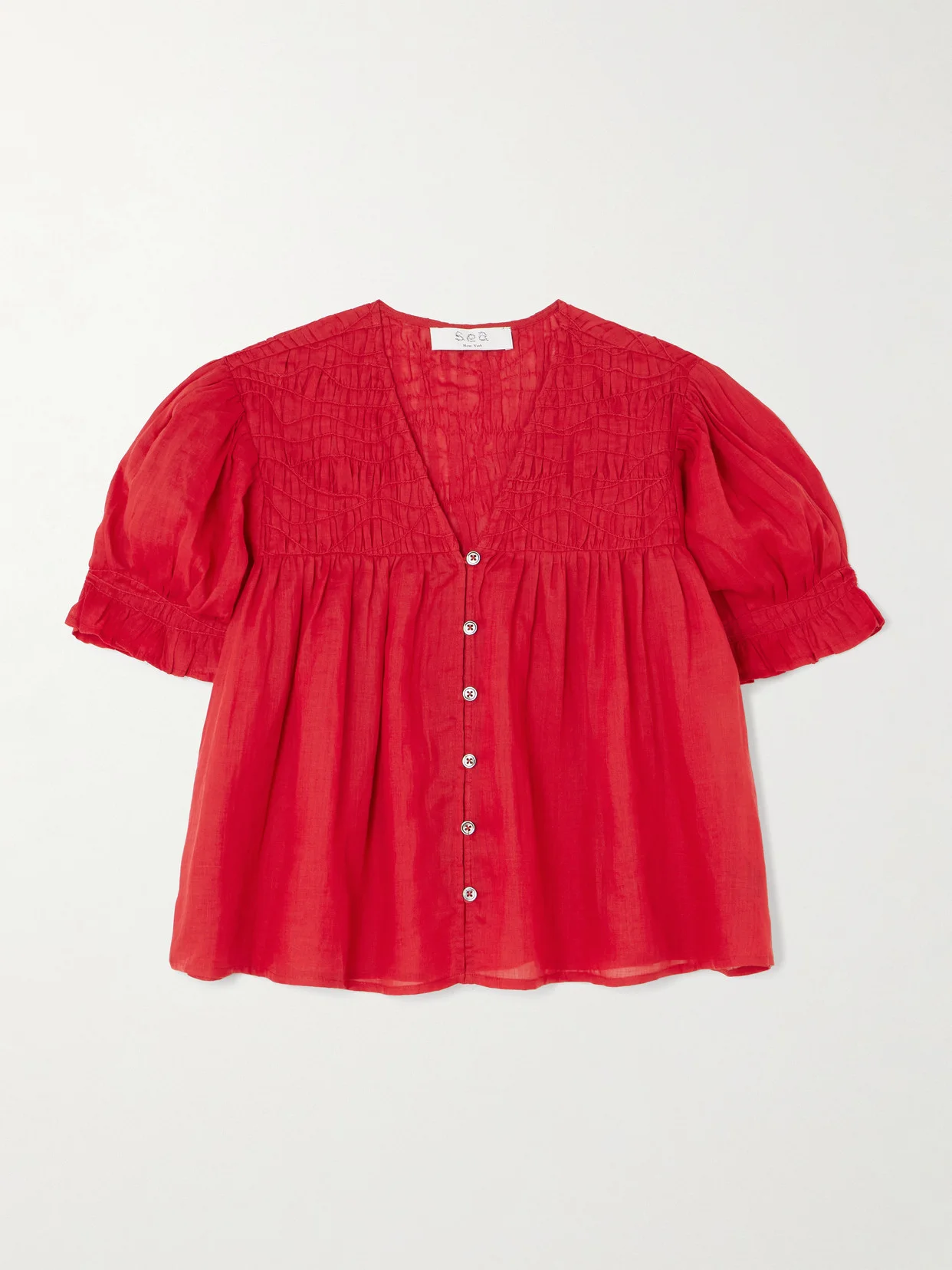 Imogen Cropped Pleated Ramie-voile Blouse - 1