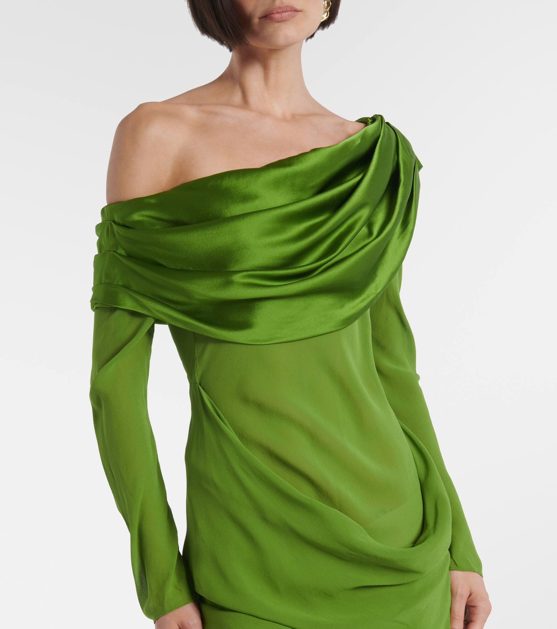 Draped sheer silk georgette gown - 4