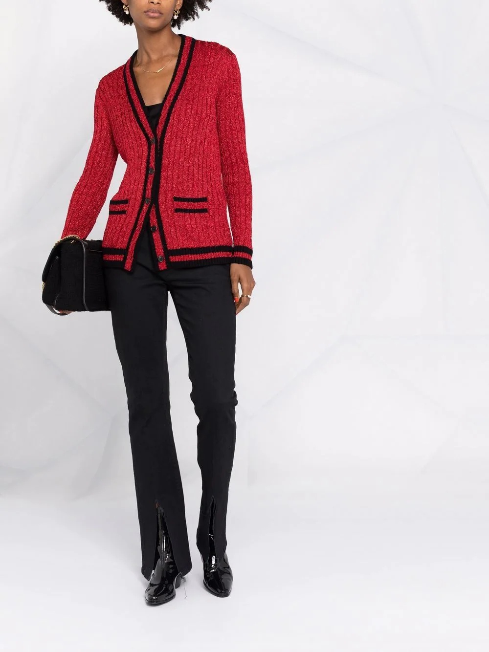 long knit college cardigan in braided lurex - 3