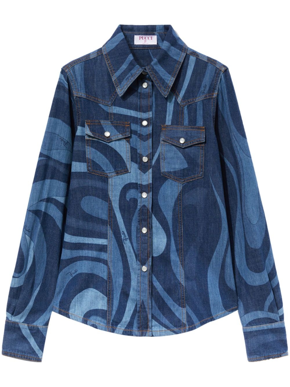 Marmo-print denim shirt - 1