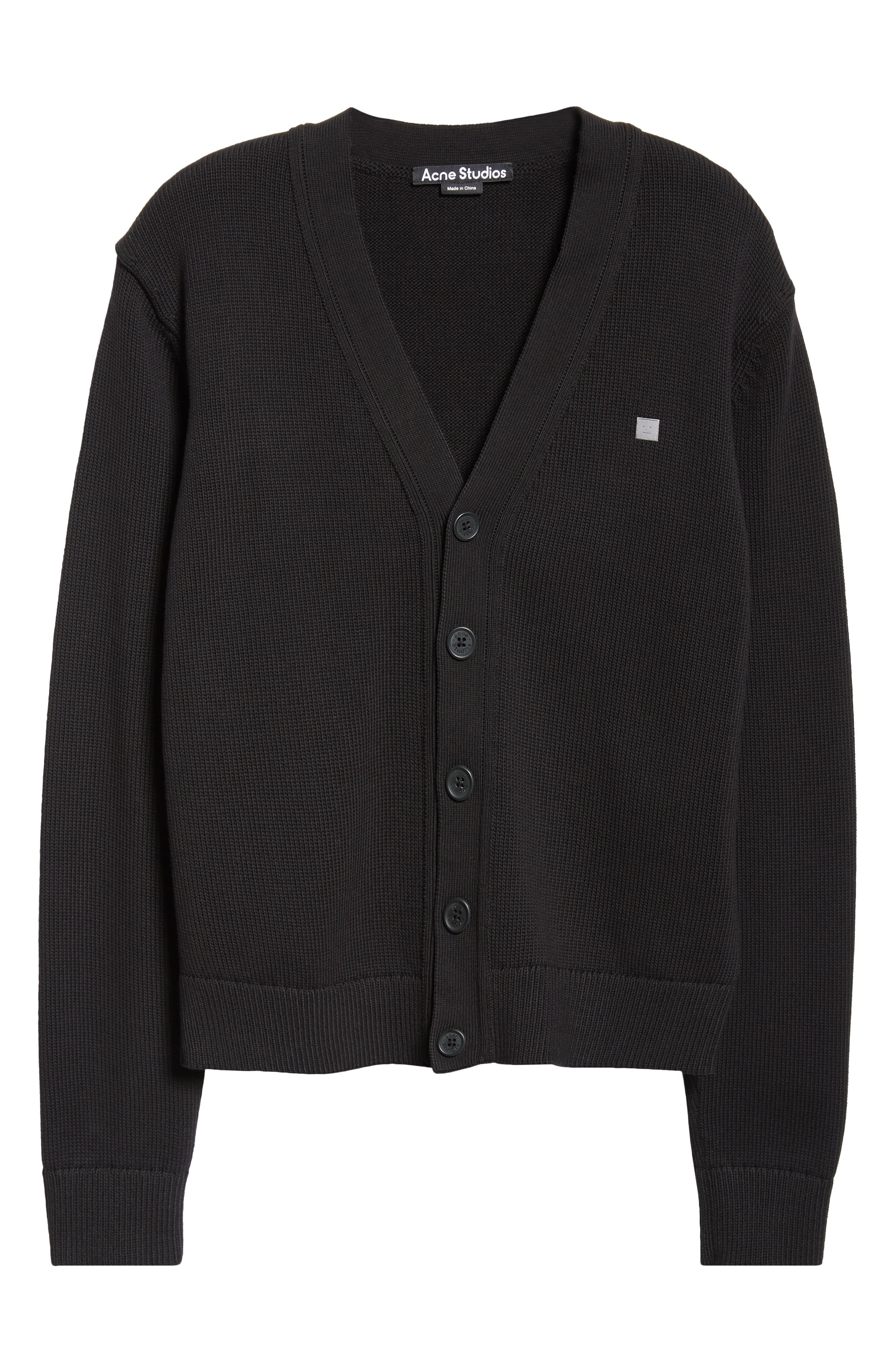 Acne Studios Keven Face Patch Cotton V-Neck Cardigan in Black at Nordstrom - 6