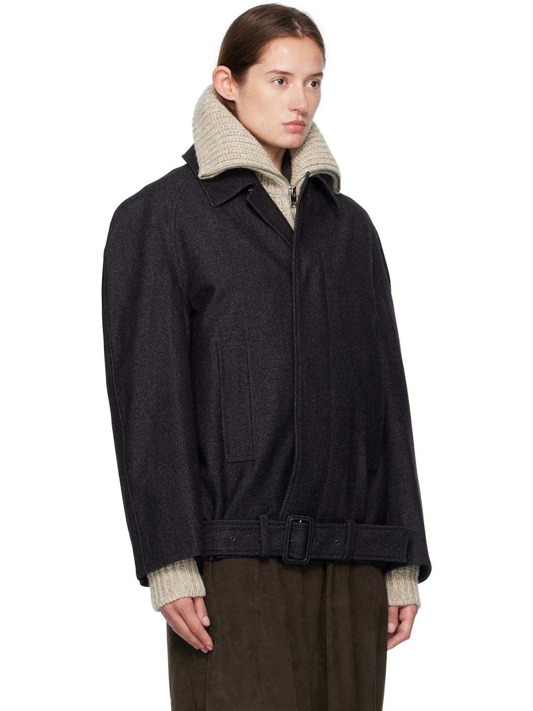 Black Raglan Sleeve Short Coat - 2
