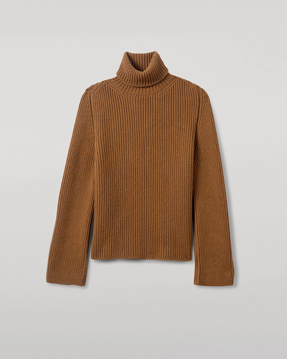 Roll-Collar Camel Cashmere Jumper - 1