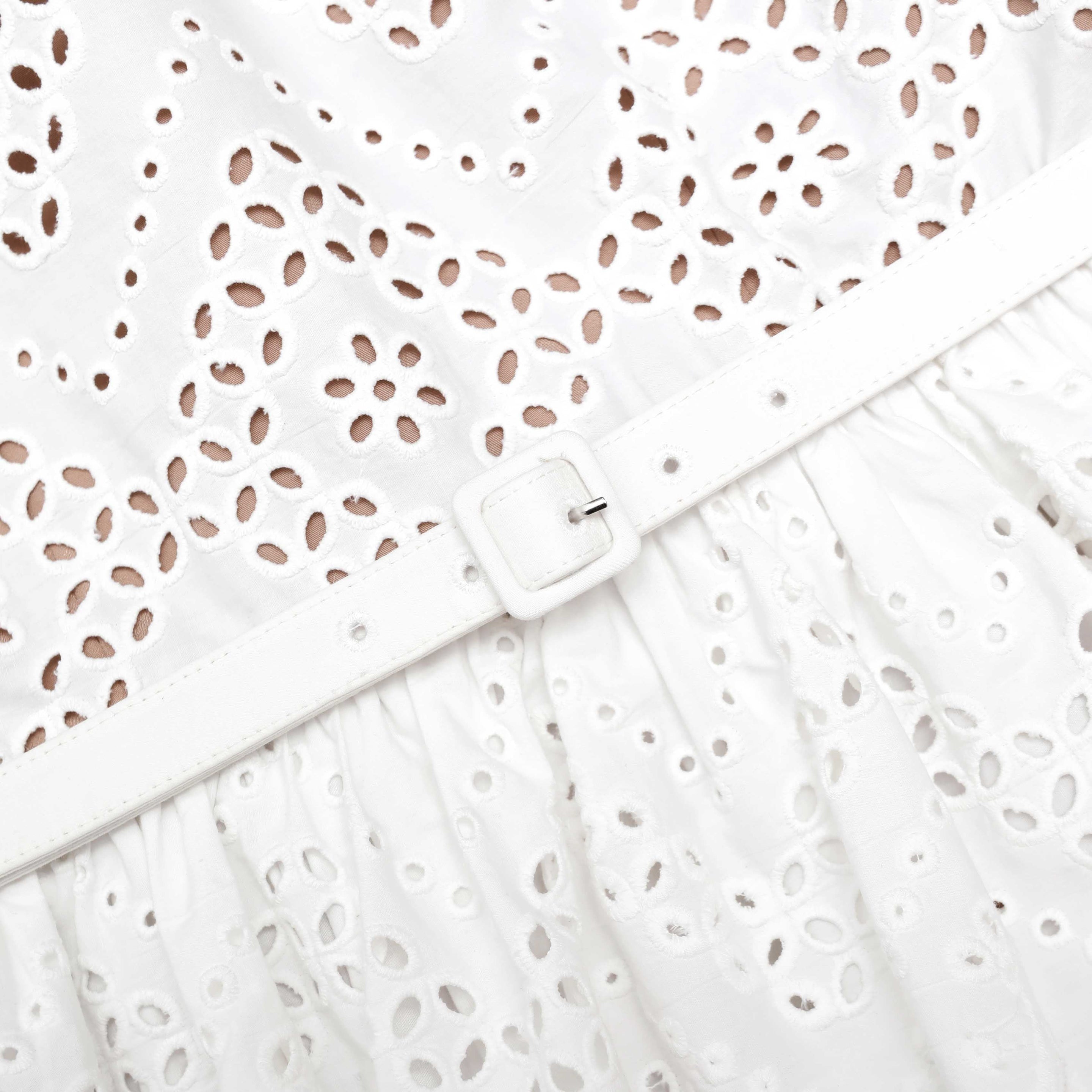 White Cotton Broderie Mini Dress - 5