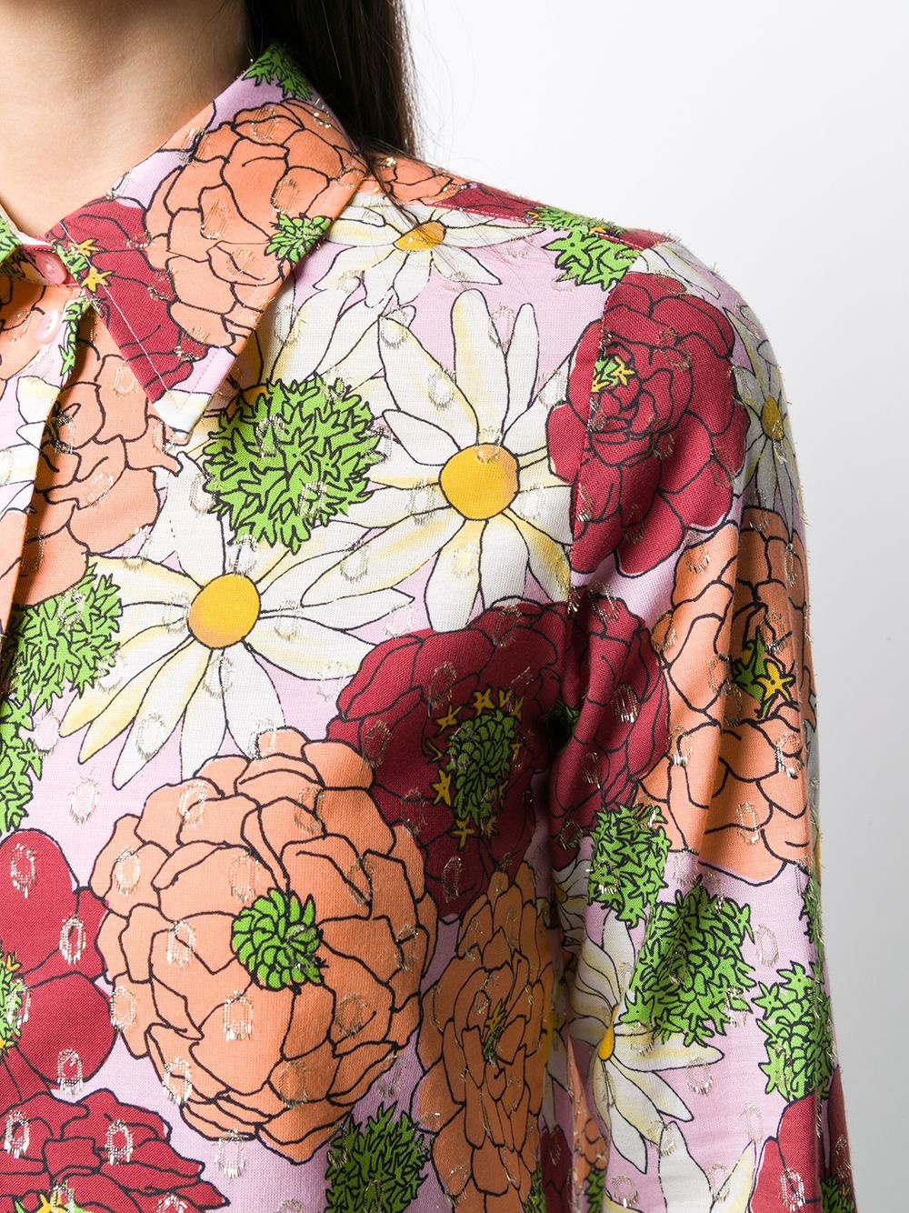 metallic-thread floral silk shirt - 5