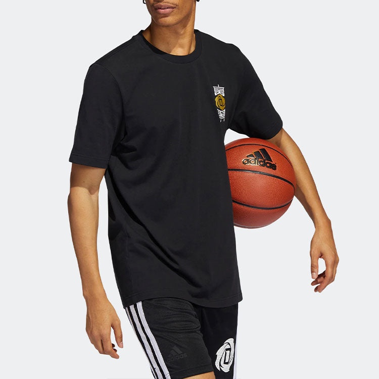 Men's adidas Rose 3 King Tee Back Tactical Board Pattern Printing Basketball Sports Short Sleeve Bla - 2