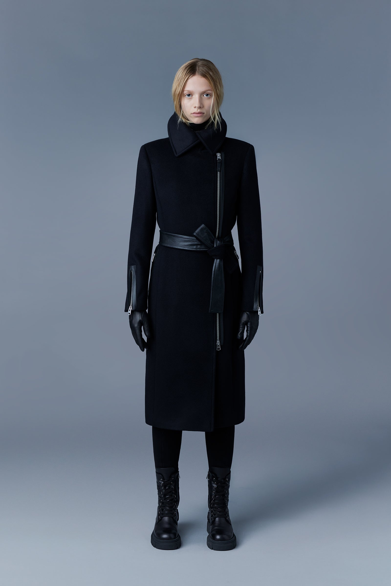 KAMILA double face wool and cashmerel coat with sash belt - 2