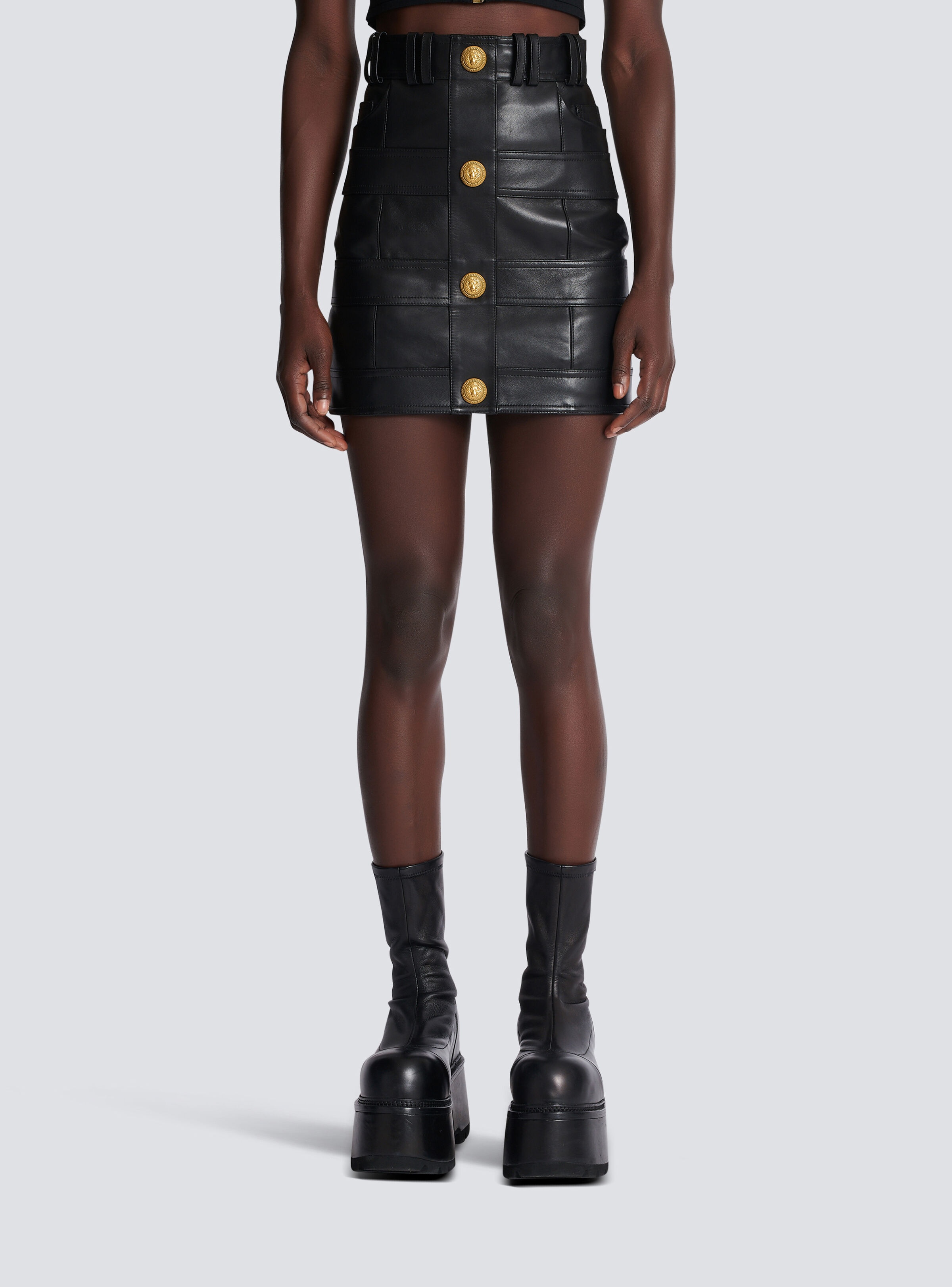 High-waisted leather skirt - 5