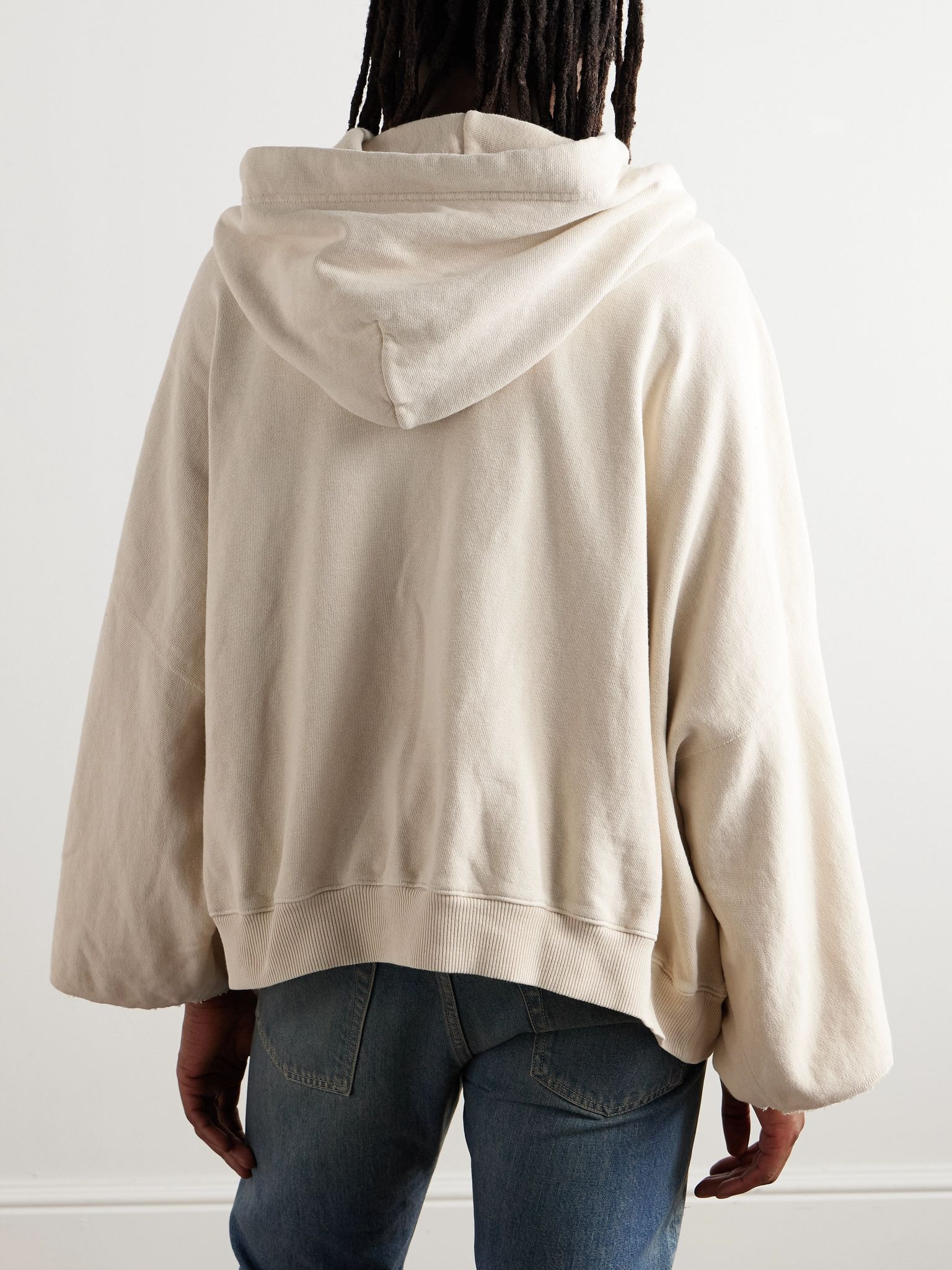 Logo-Embroidered Cotton-Jersey Hoodie Neutral - 3