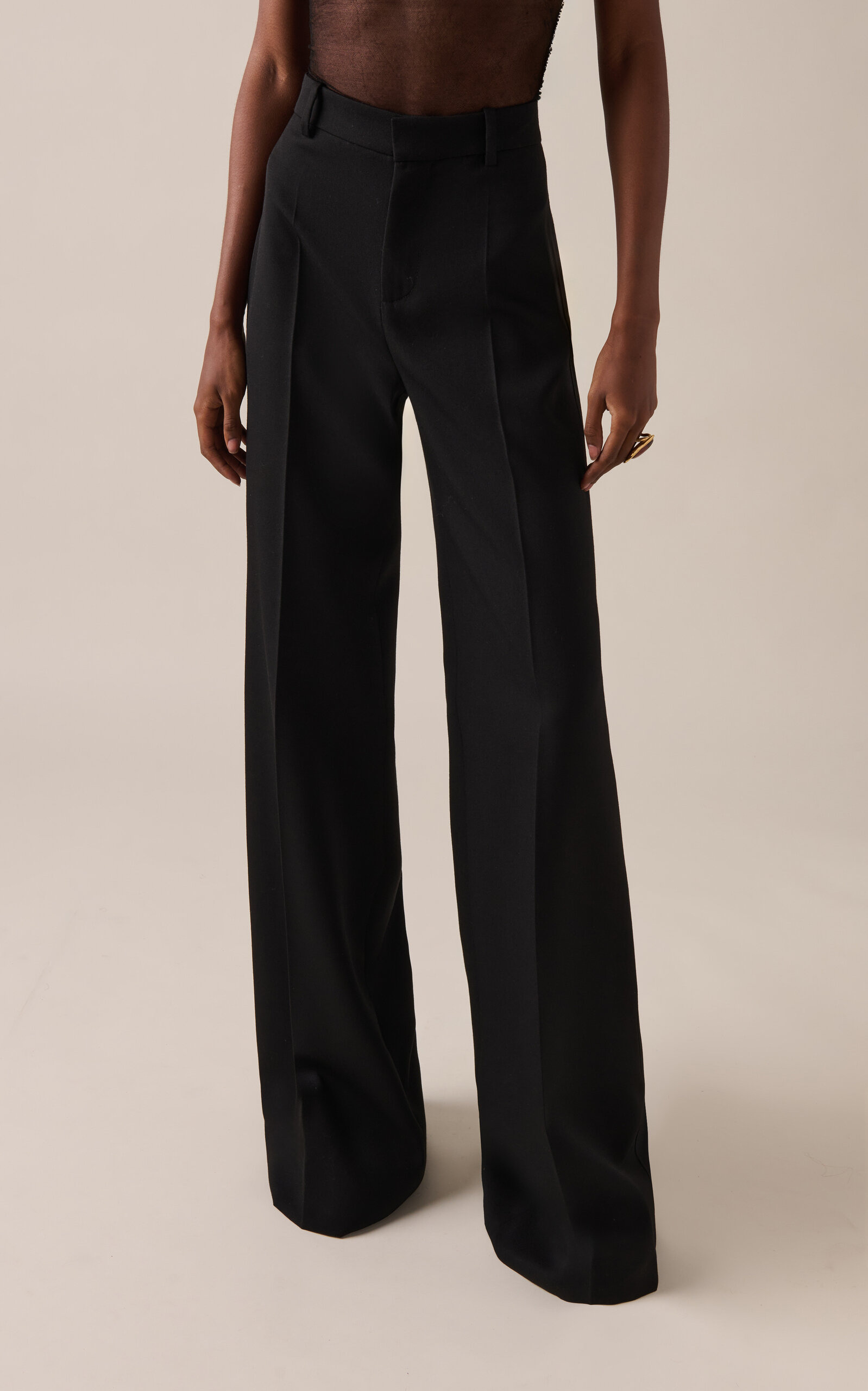 High-Rise Grain De Poudre Wool Wide-Leg Pants black - 3